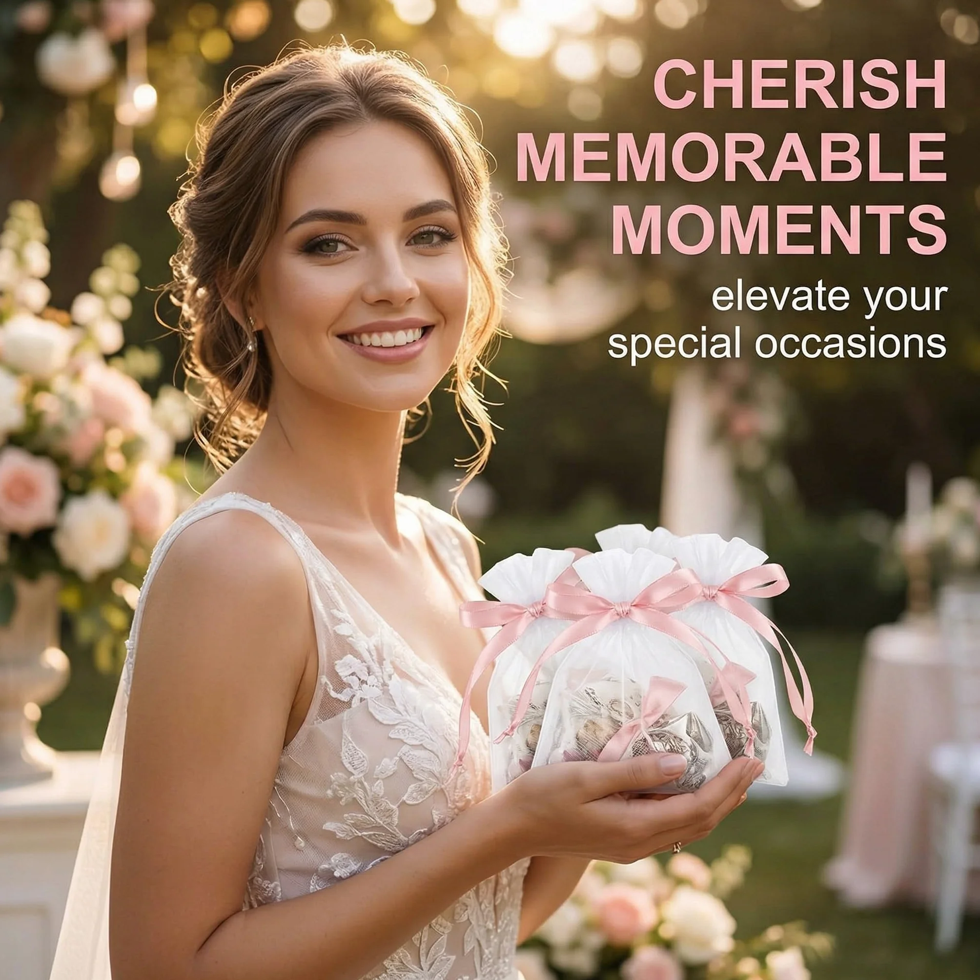 Sachet Organza 50 Pièces 10x15cm Blanc avec Cordon pour Bijoux Cadeaux Mariage