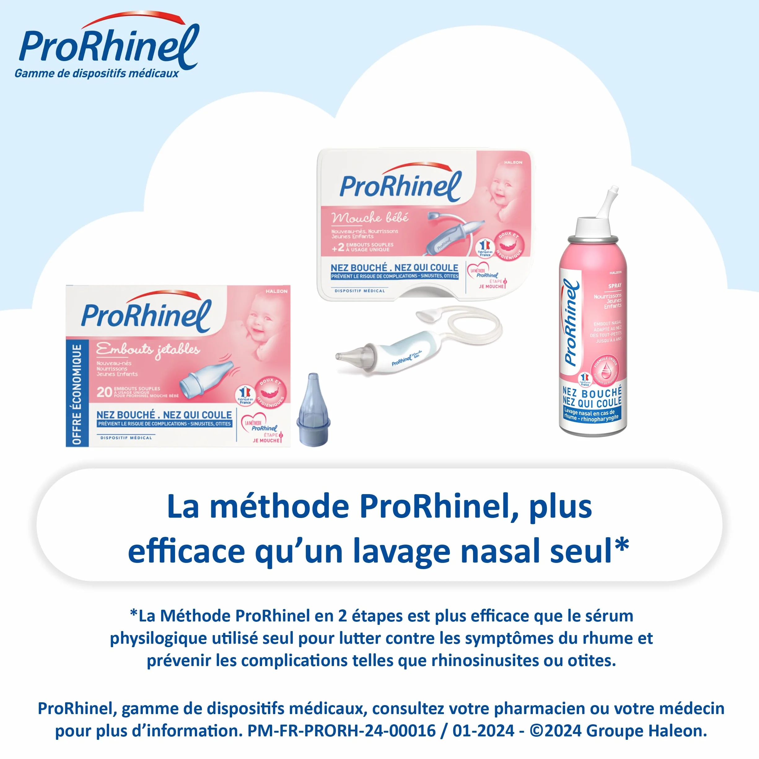 Prorhinel Embouts Jetables Mouche Bébé Manuel 20 Pièces Lot de 4 Fabriqué en France