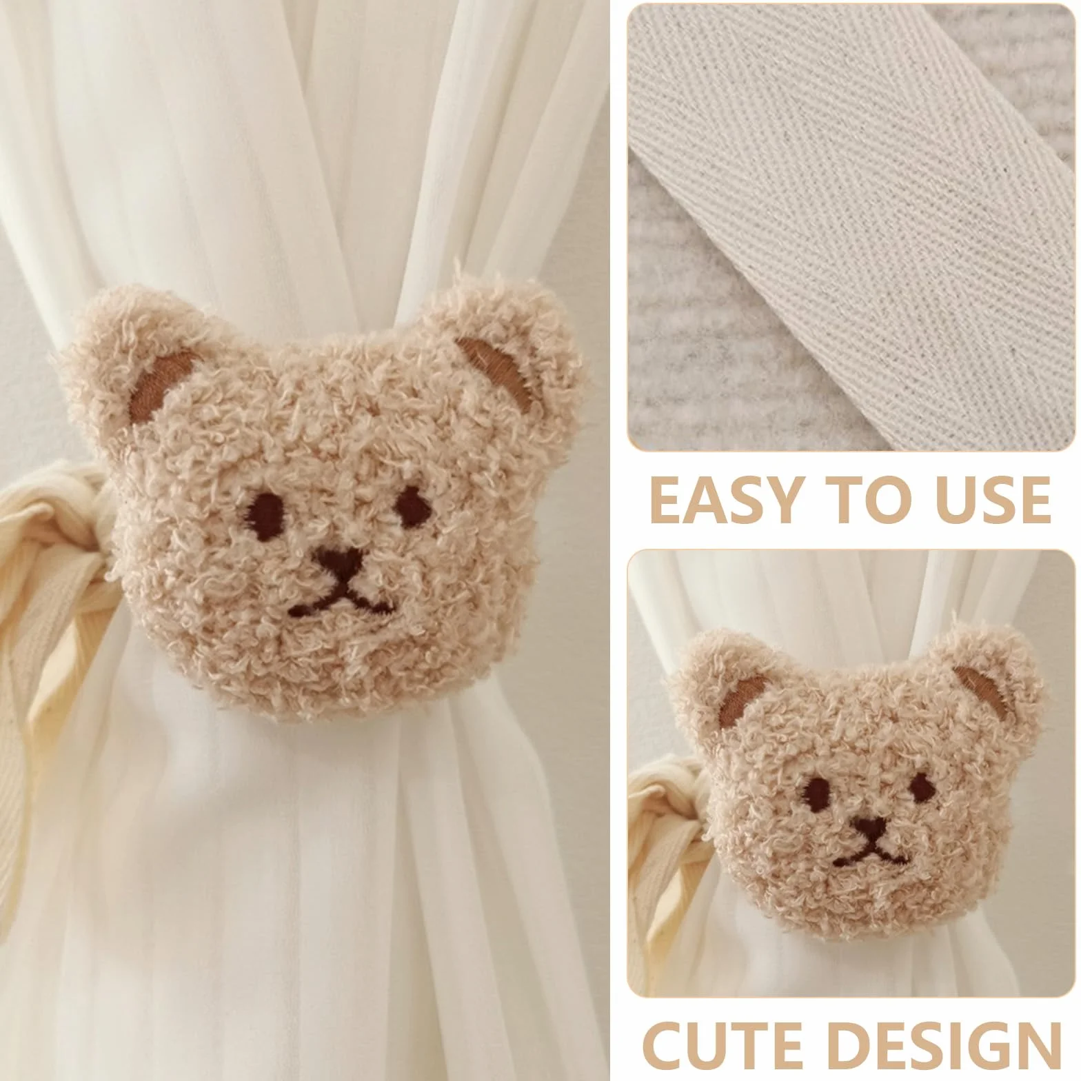 Clips de rideaux en forme d'ours - Embrasses mignonnes avec motifs d'ours - Décoration chambre enfant salon - 20 autocollants