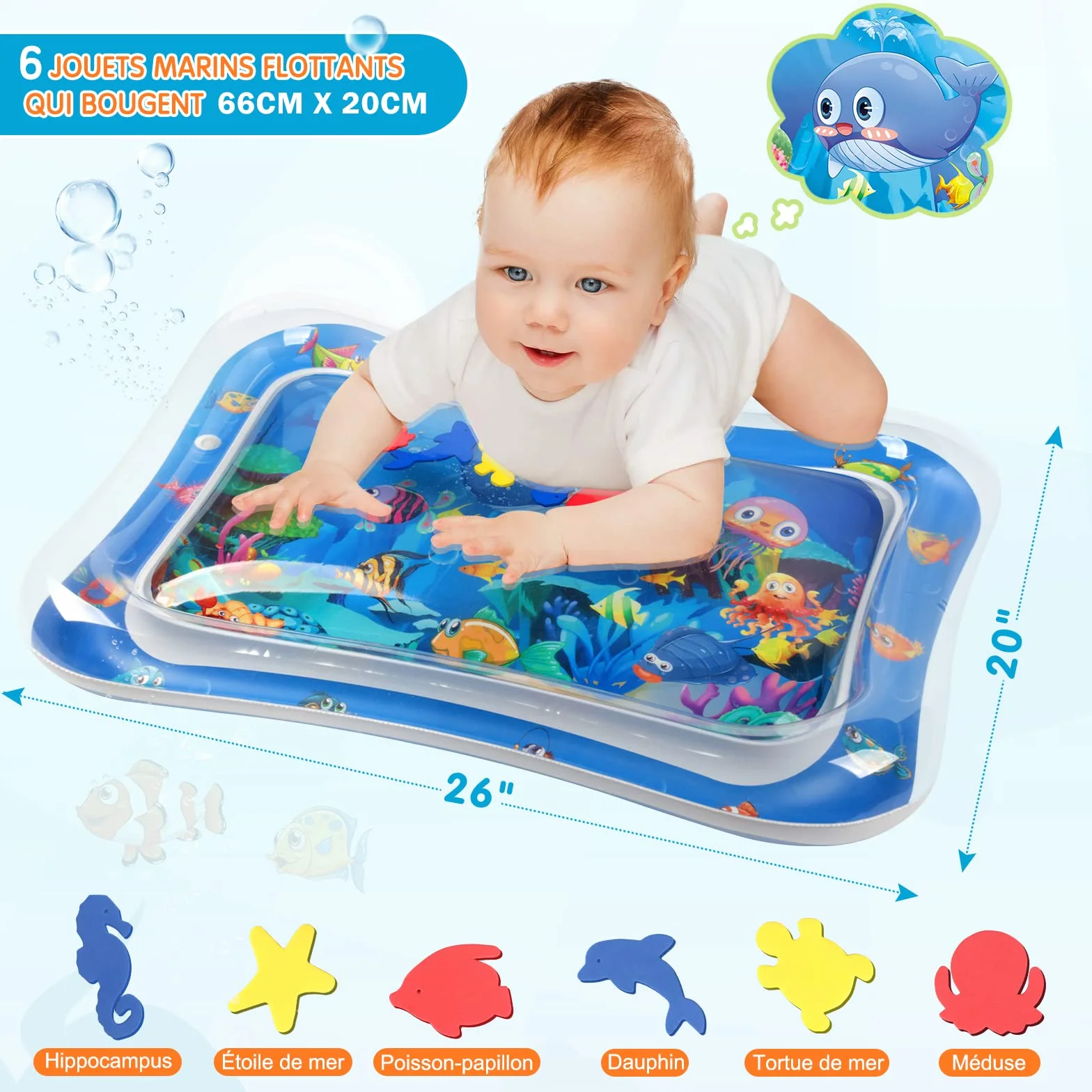 Infinno Gonflable Tummy Time Mat Tapis de jeu d'eau pour bébé 3 6 9 mois