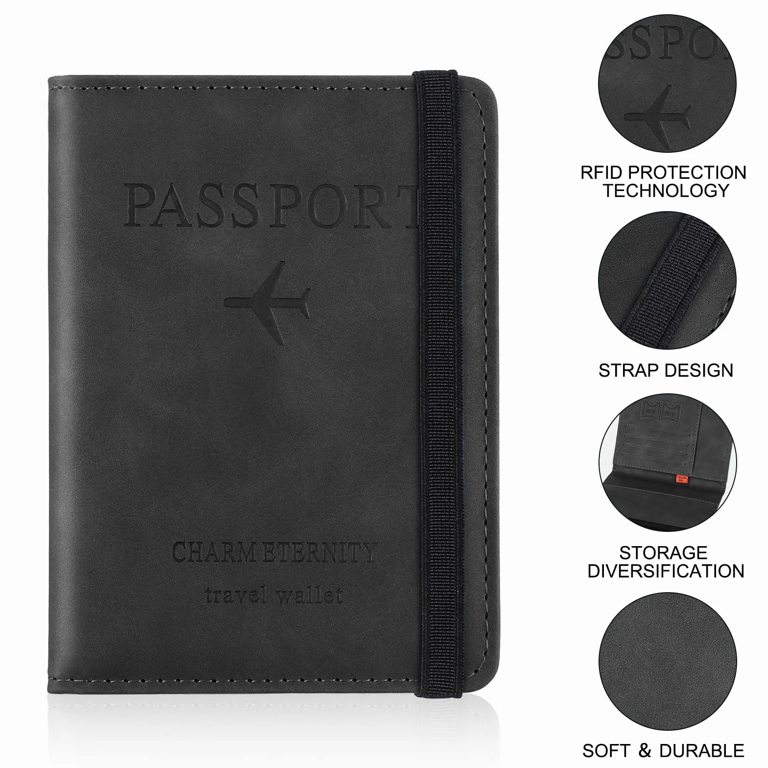 Sciphylia Protege Passeport Pochette RFID Blocage Anti-vol Organisateur Voyage Noir Foncé