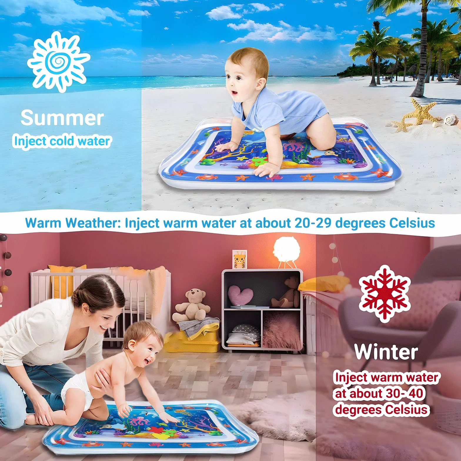 Tapis d'eau Bébé 65 x 50 cm Gonflable Sensoriel Jouet Développement