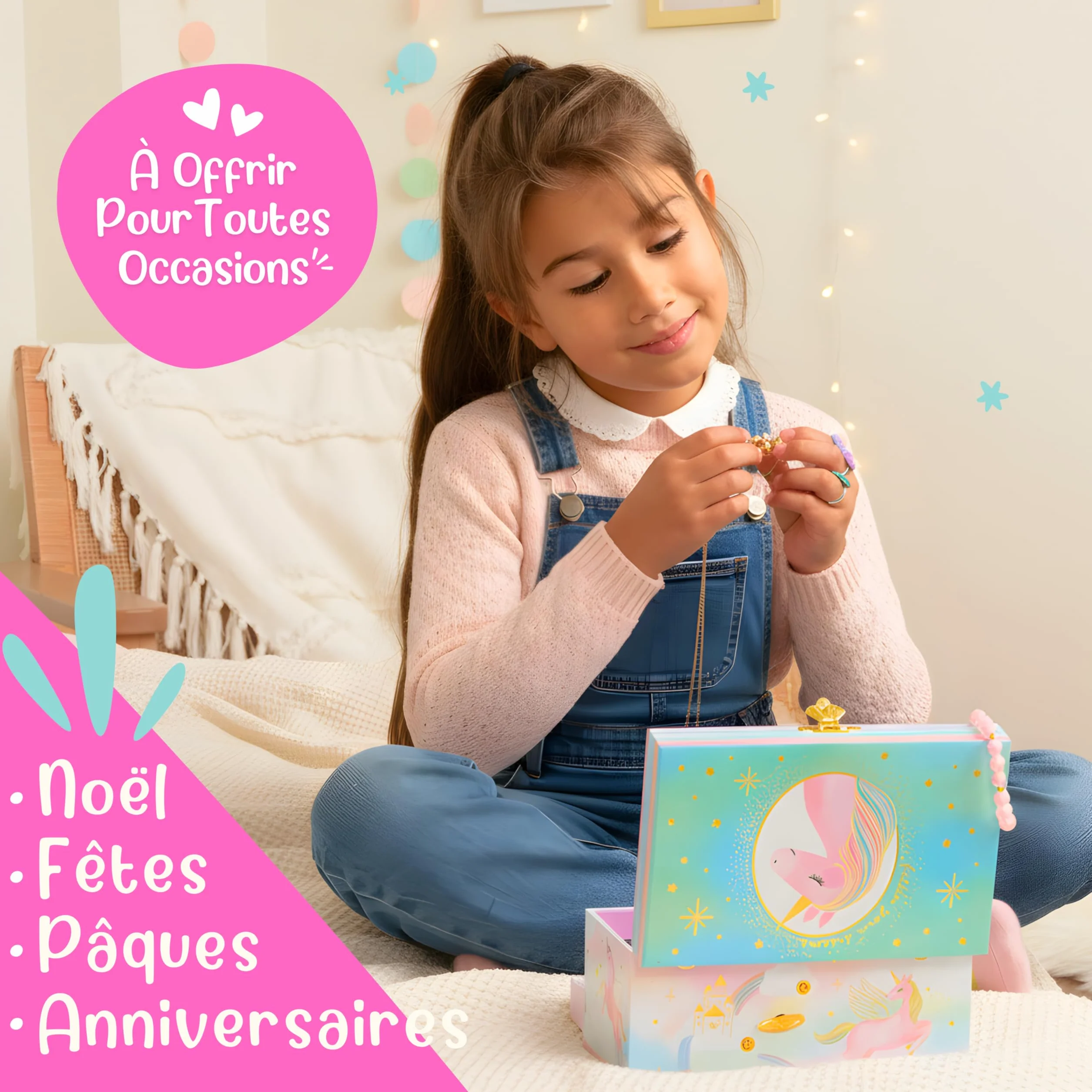 Giggle & Honey® Boîte à Bijoux Musicale Licorne pour Filles avec Miroir Cadeau 3-10 ans