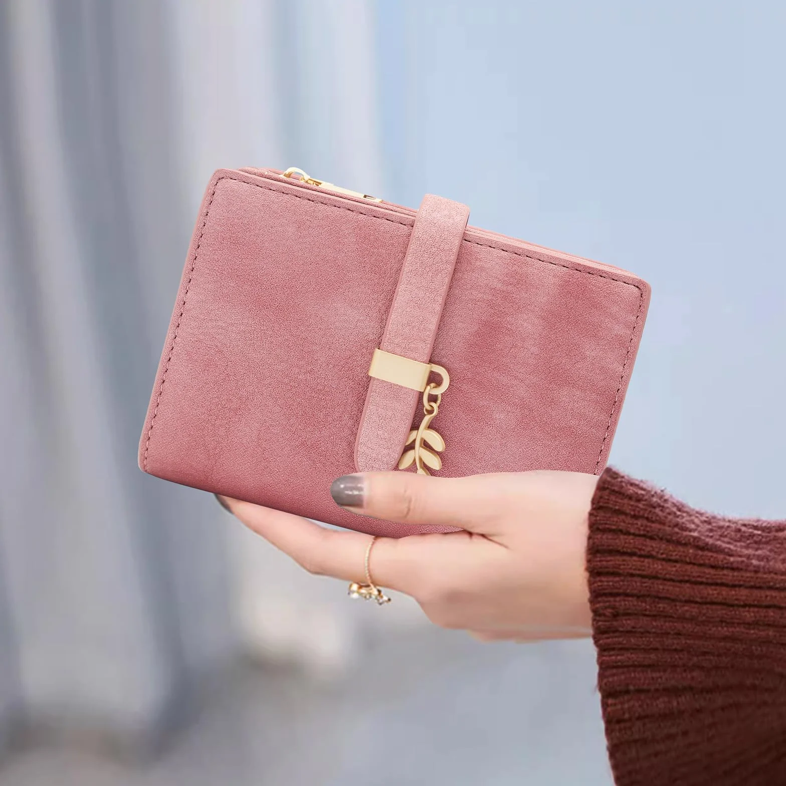 HNOOM Portefeuille Femme Cuir PU Vintage Blocage RFID Porte Carte 19 Emplacements Poche Monnaie Rose