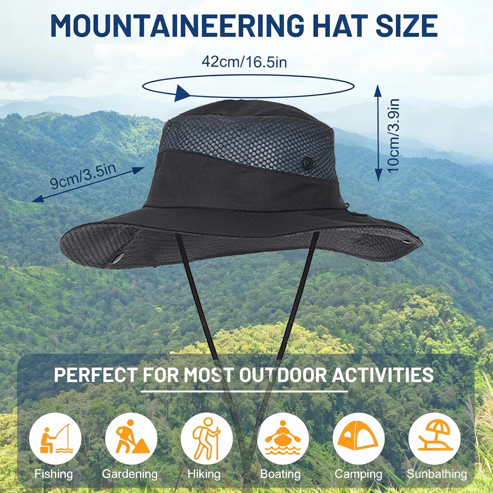 Chapeau Homme Anti UV Femme Large Bord Casquette Pliable Étanche Randonnée Mesh Respirant Soleil Safari