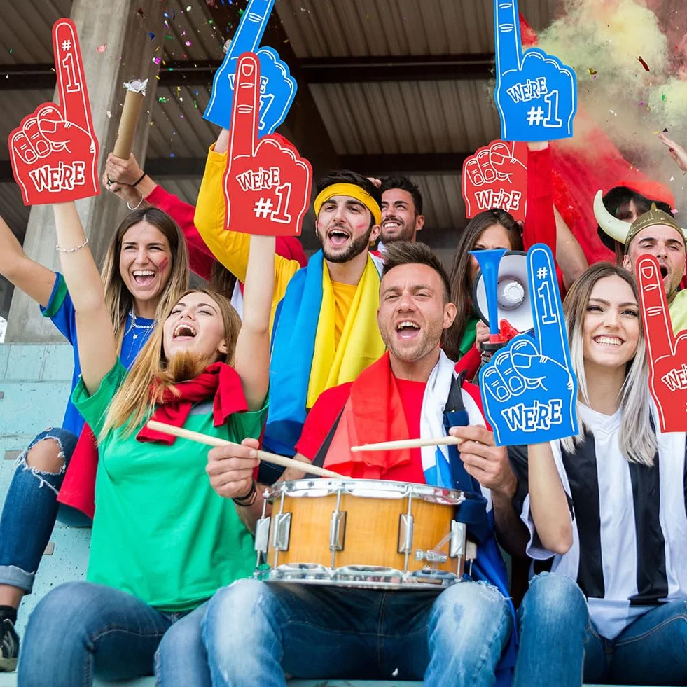 Doigts en Mousse Géants pour Evénements Sportifs, Mains Géantes en Caoutchouc EVA, Rouge et Bleu 2PCS