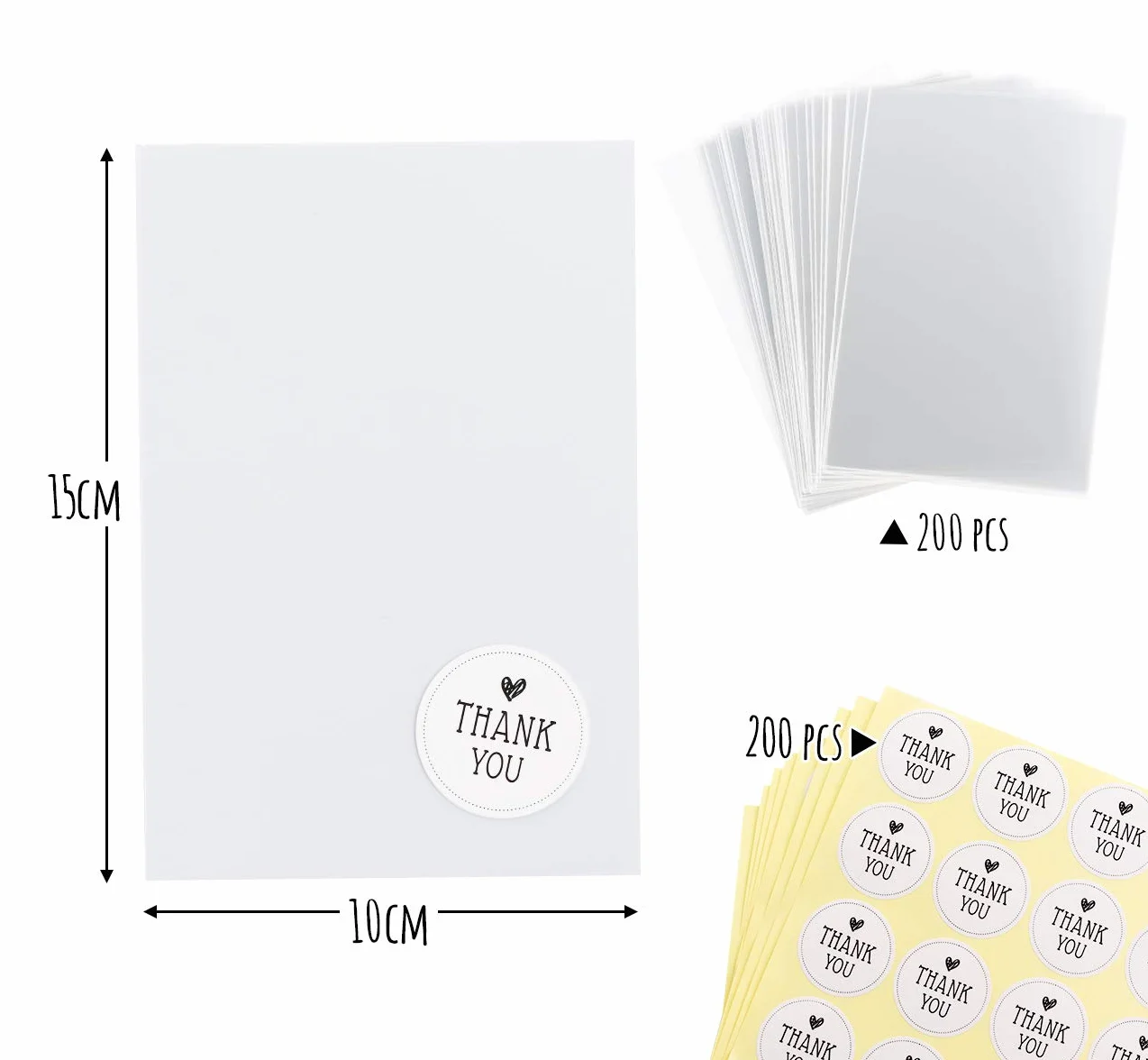Sachets Cadeaux Transparents OPP 15x10cm avec Liens Dorés 200pcs