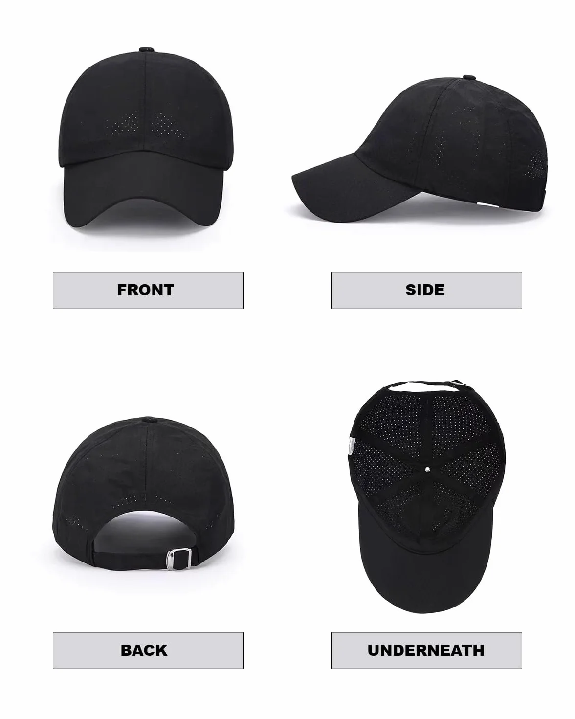Casquette de Baseball Queue de Cheval, Léger Réglable Séchage Rapide Respirante Anti-UV Noir