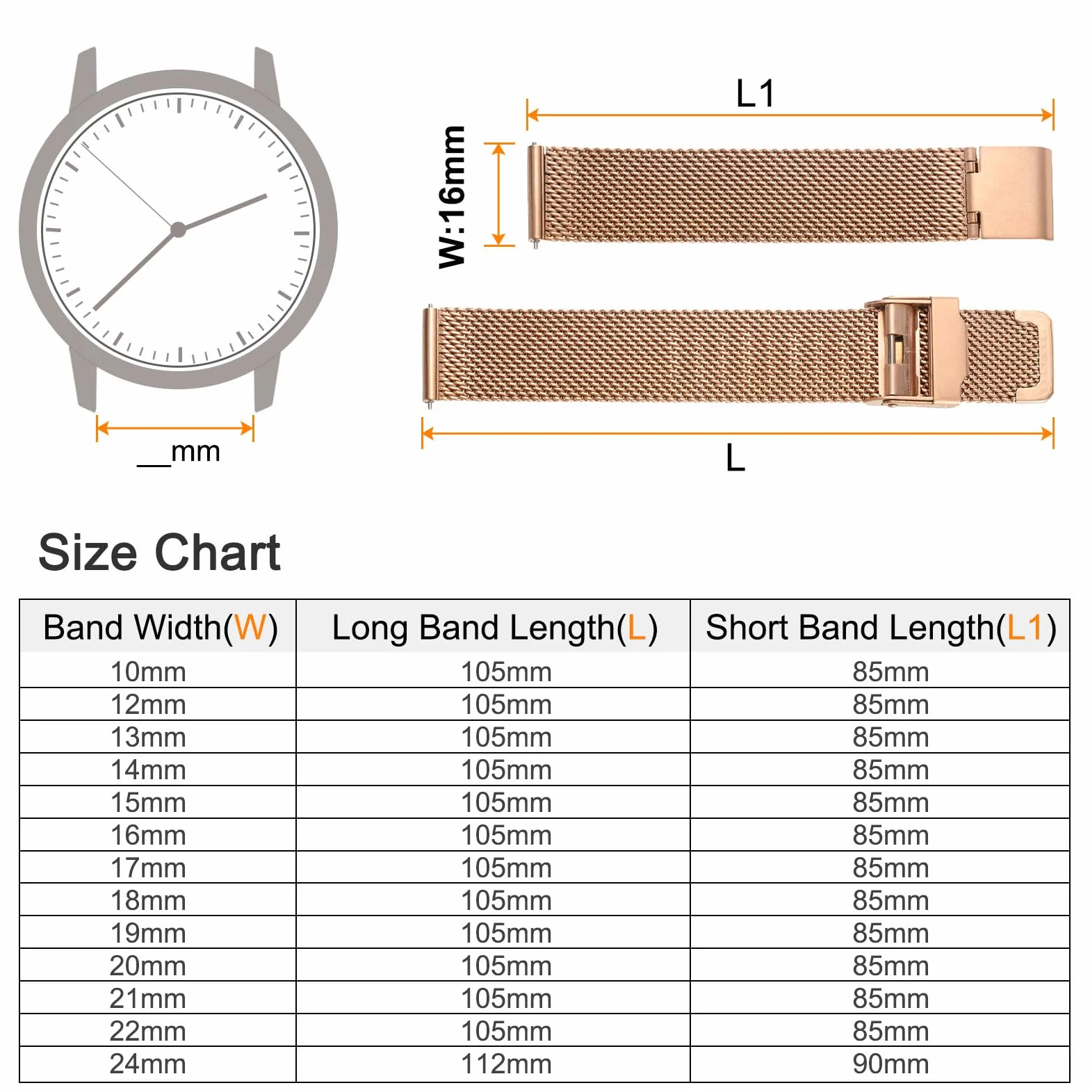 Bracelet de montre en acier inoxydable 316L Dégagement Rapide Réglable pour Hommes Femmes