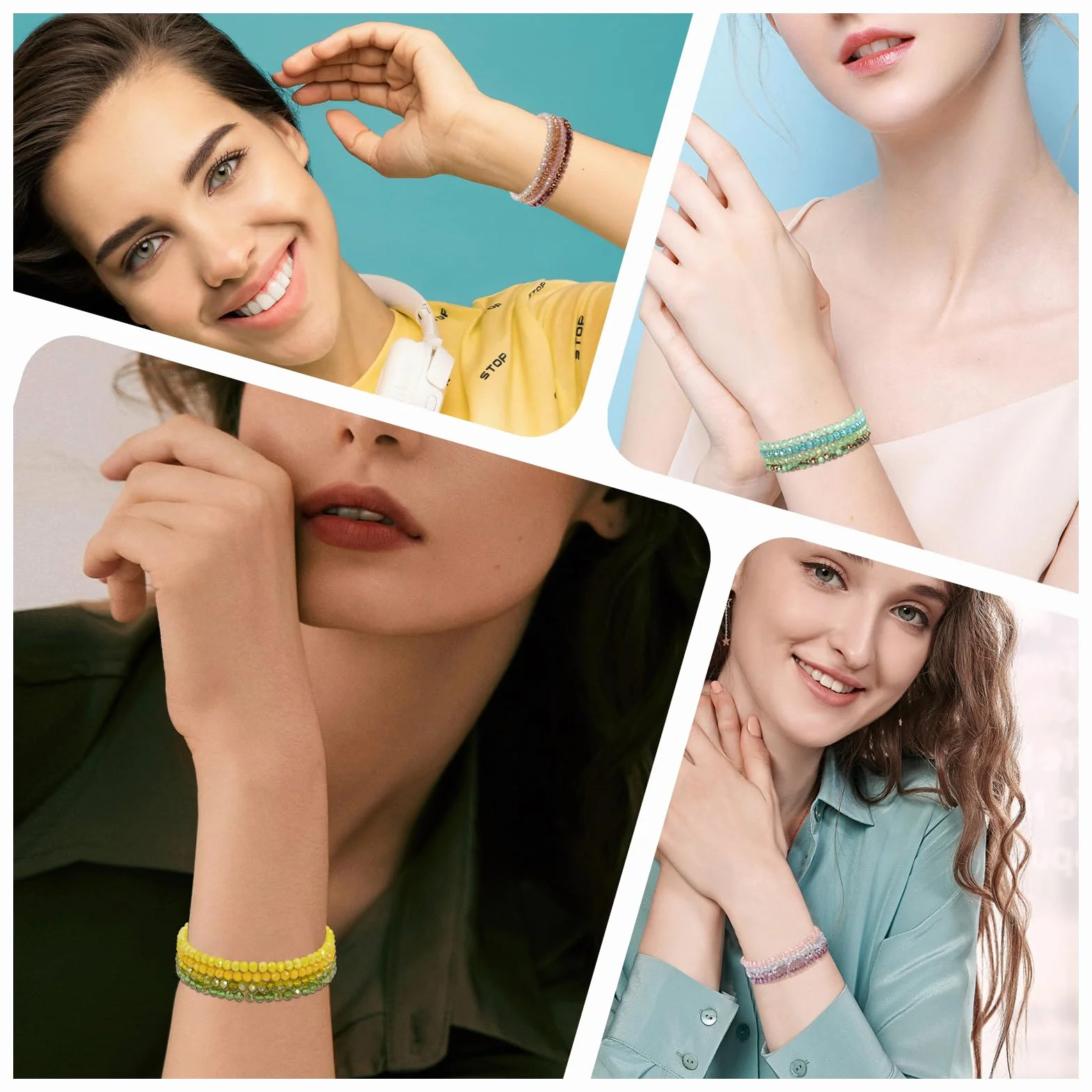 Bracelet Multicouches Perles Cristal Femme Boho