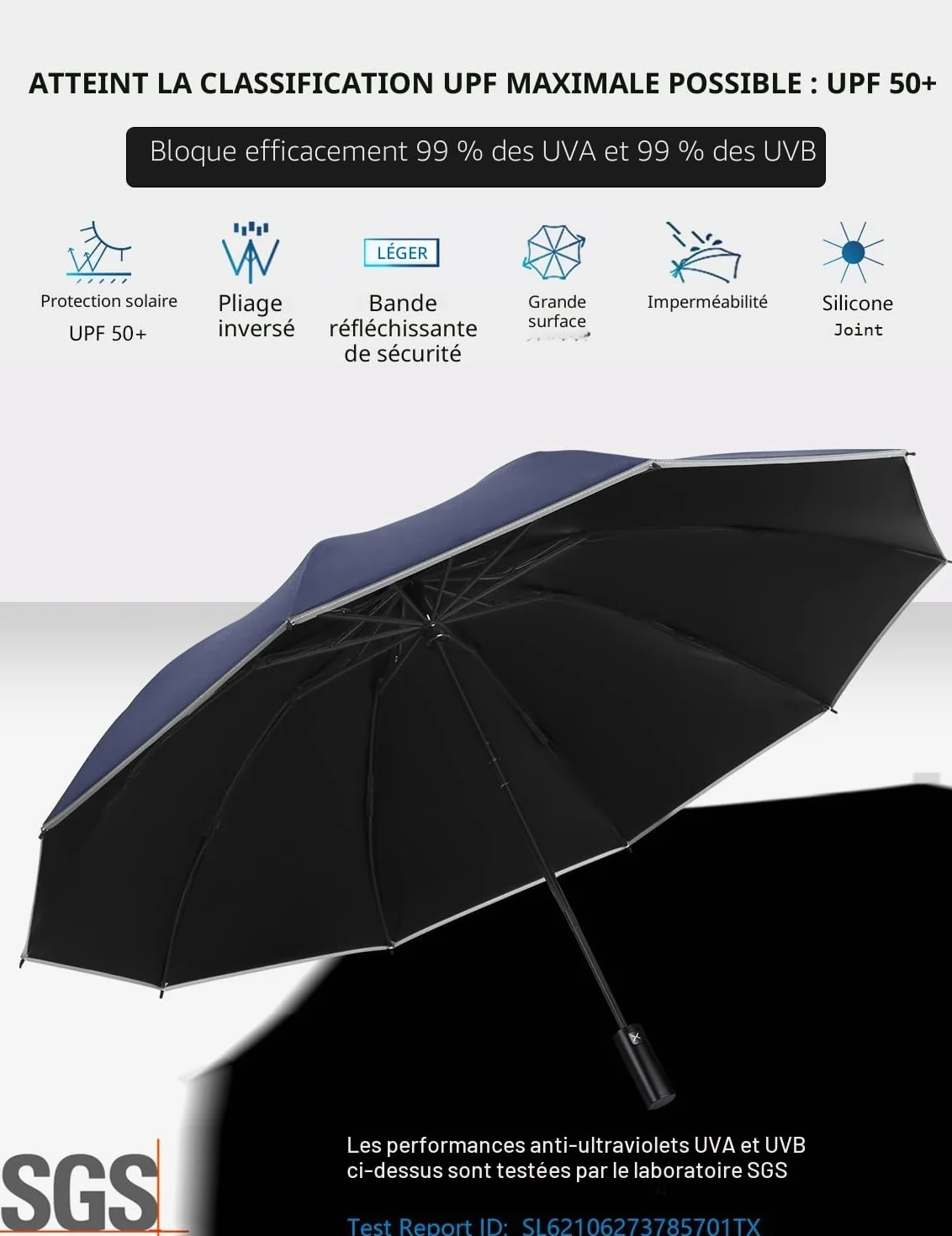XIXVON Parapluie Inversé Protection UV 50+ RéSistant Au Vent Automatique Pliant