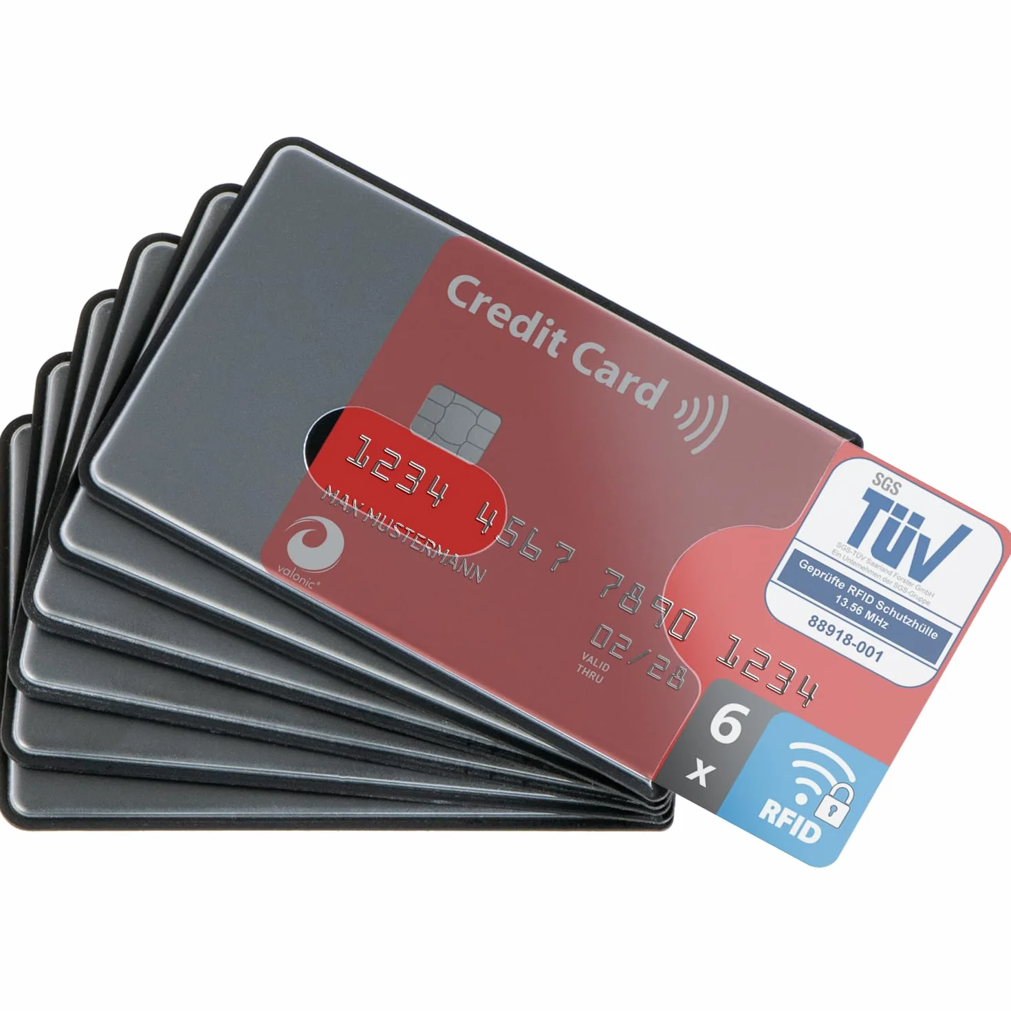 Valonic Protection Carte bancaire 6 pièces Anti RFID NFC Plastique Transparent