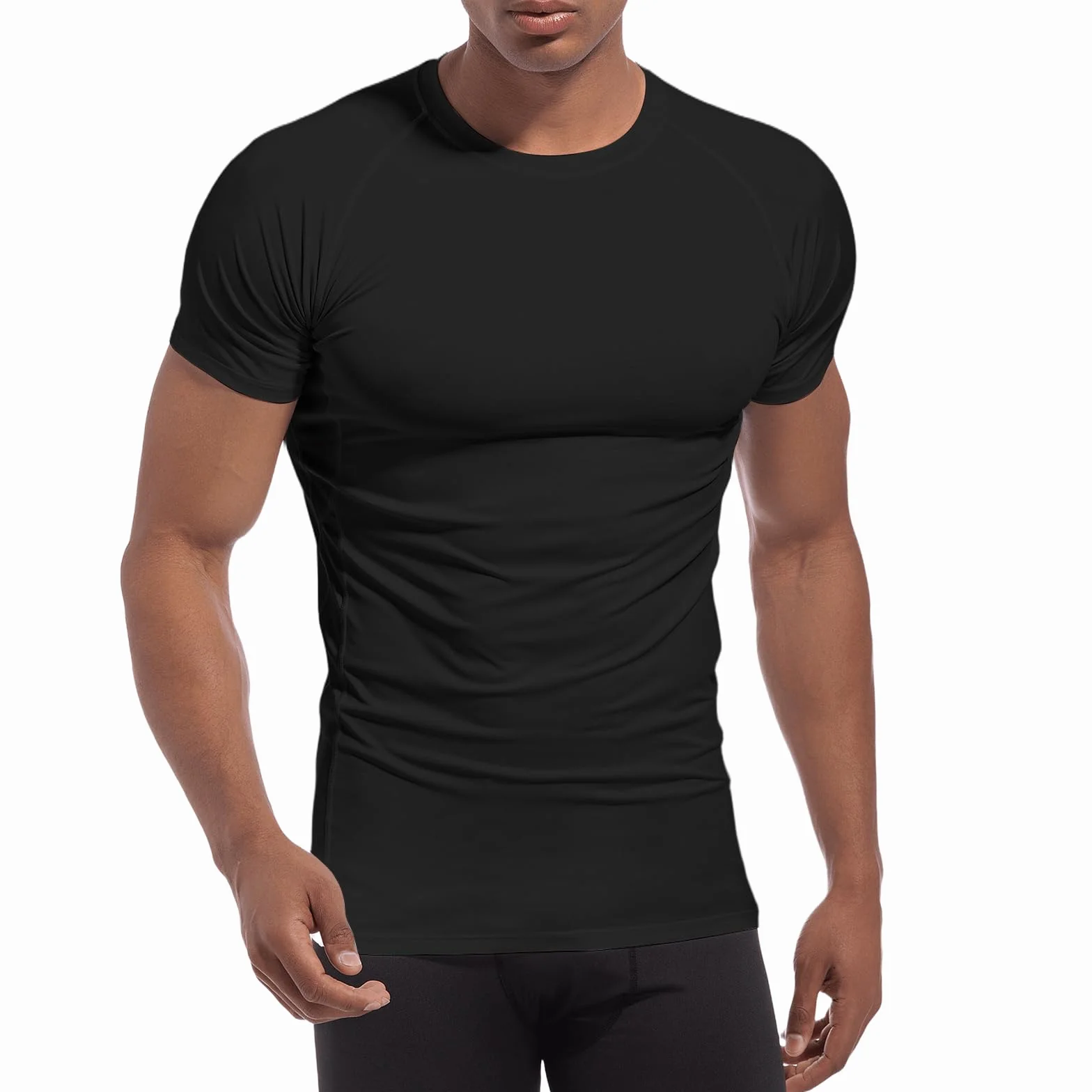 Hommes Compression T-Shirt Manches Courtes Séchage Rapide Vêtements Running Maillot Jogging Couche de Base Athlétique Musculation