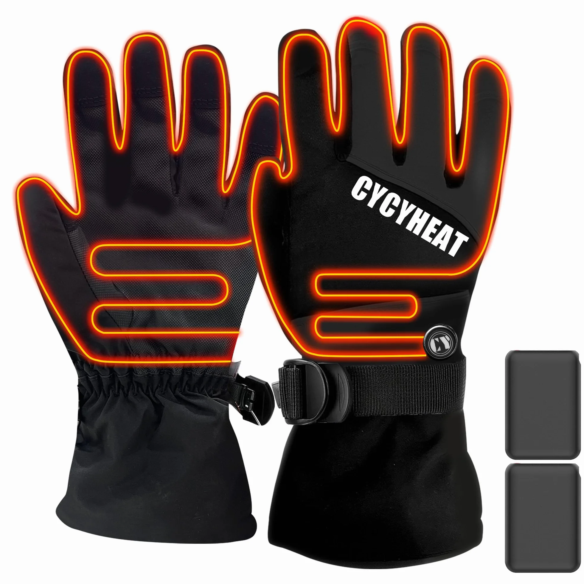 Gants chauffants pour enfants imperméables avec batteries 2700 mAh 3 niveaux chauffage Noir S-M