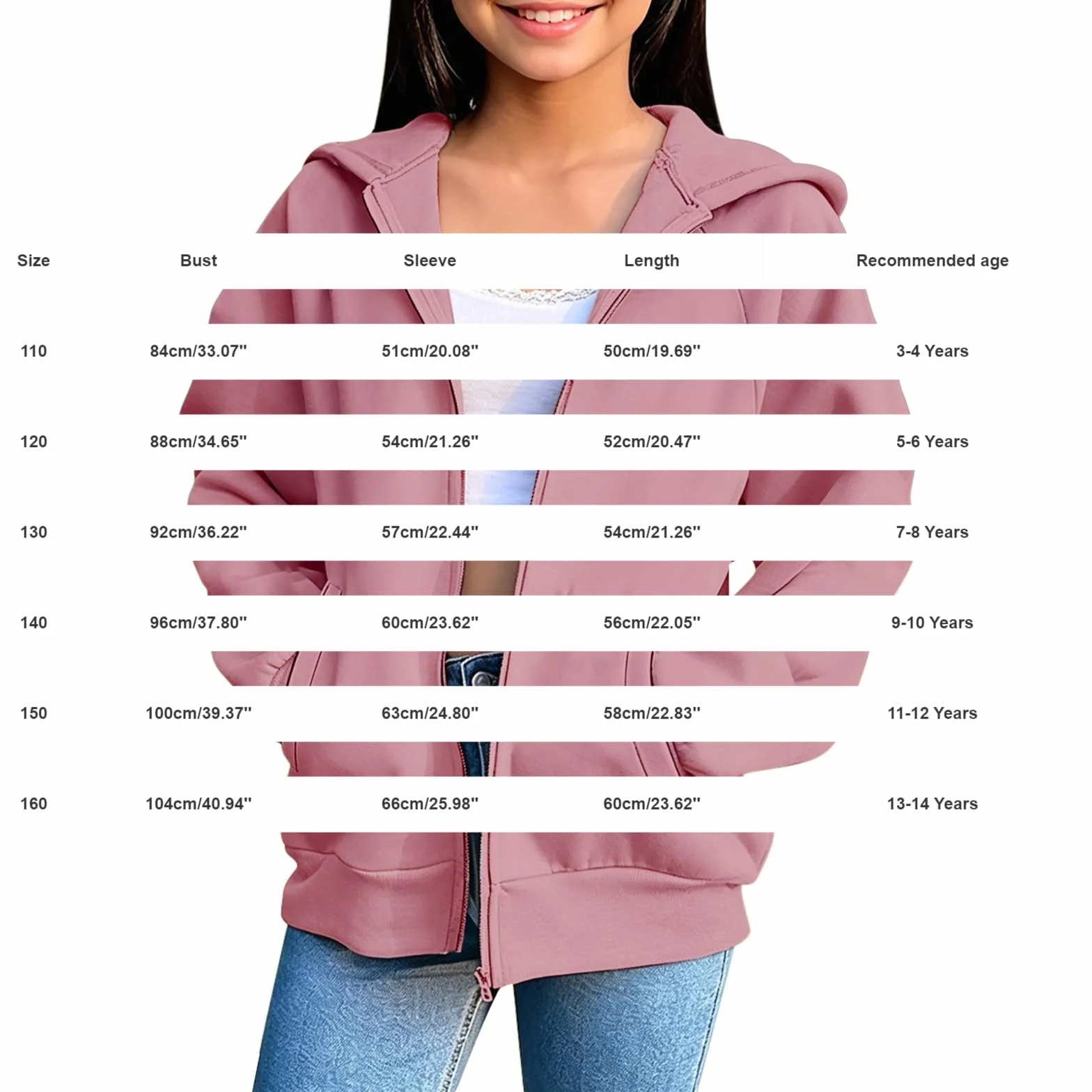 Sweat à capuche zippé pour filles - Veste ample à manches longues - Vêtement d'extérieur décontracté