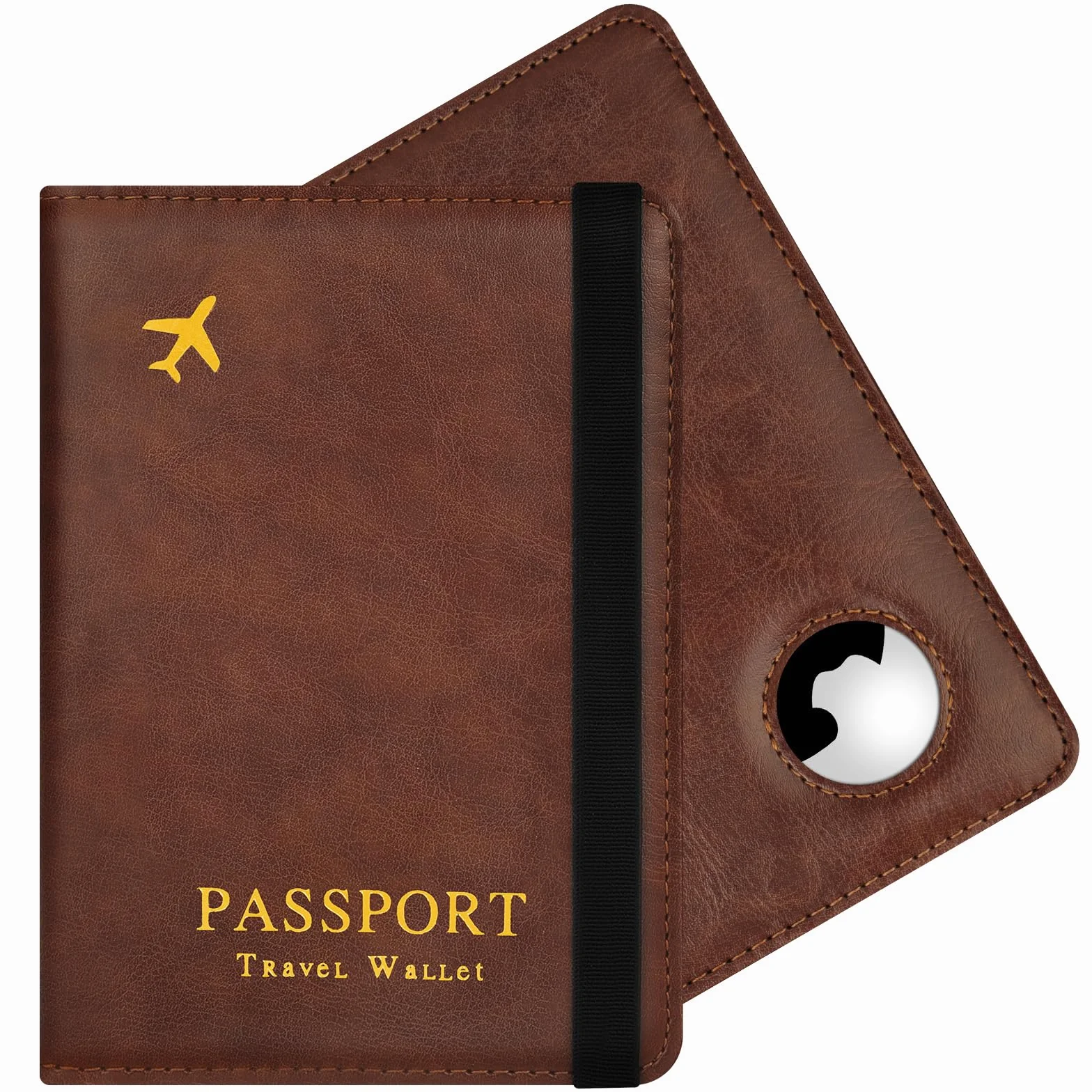 Porte-Passeport Anti-RFID en Cuir PU Marron pour Documents de Voyage et Airtag