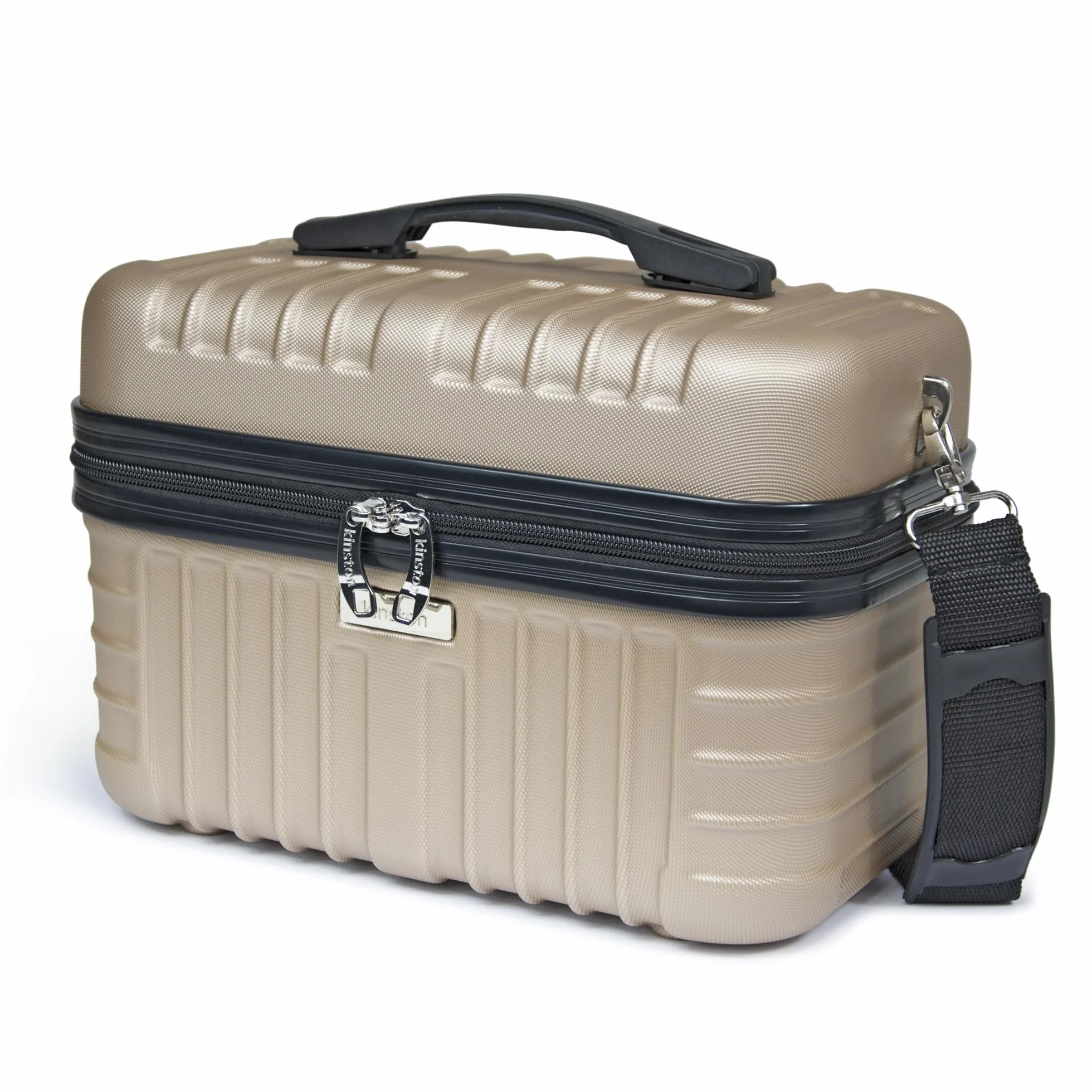 KINSTON Vanity Case Rigide à Bandoulière - Trousse de Toilette Voyage Cosmétiques - Grande capacité Champagne