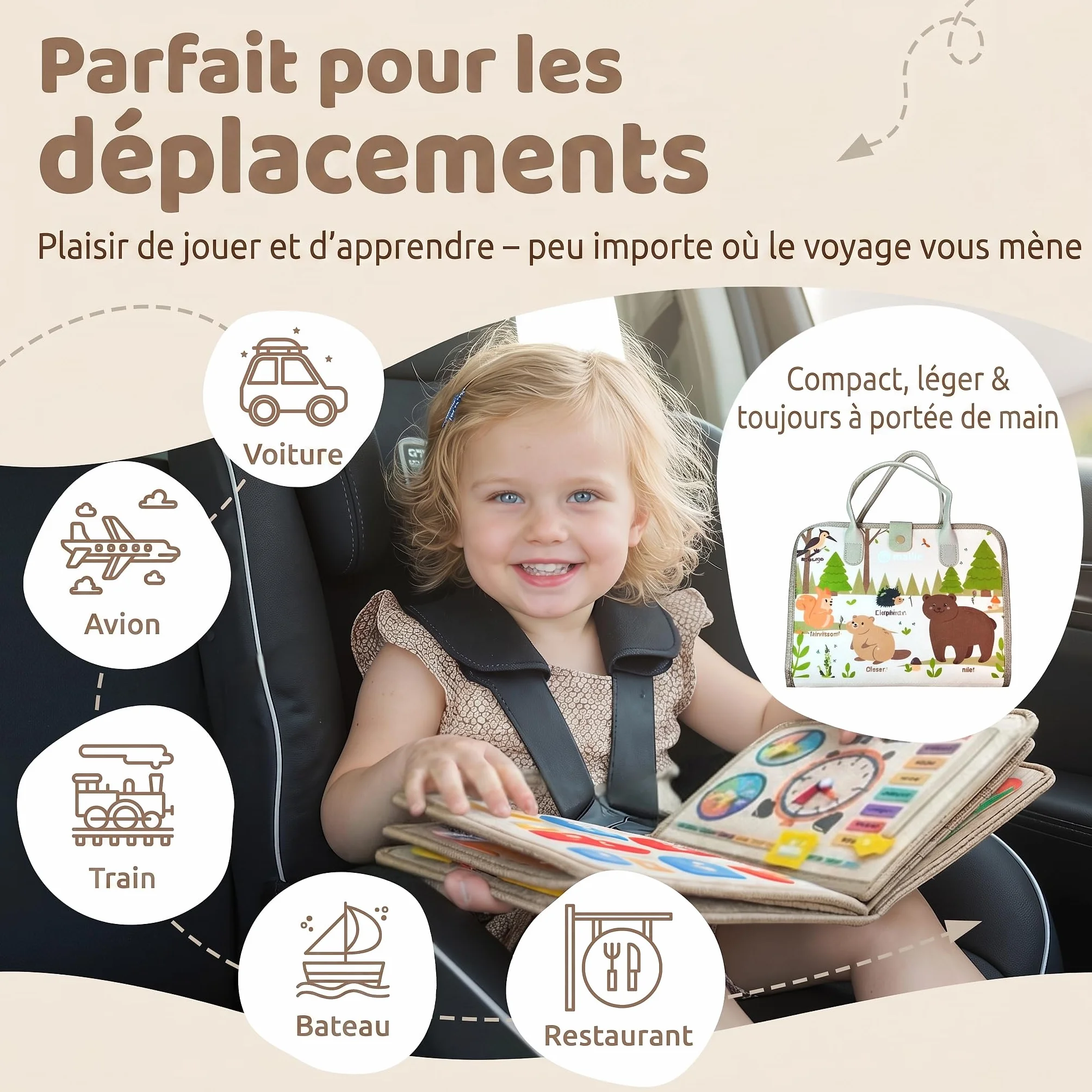 Mallie Montessori Busy Board en Français pour 1 2 3 Ans avec Jeu de Rôle & Marionnettes