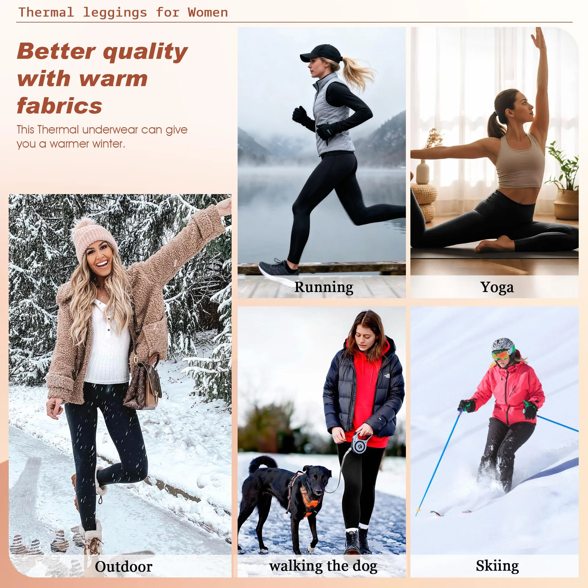 BENNIES Legging Thermique Femme Pantalon Polaire Taille Haute Automne Hiver Fitness Sport Yoga Noir