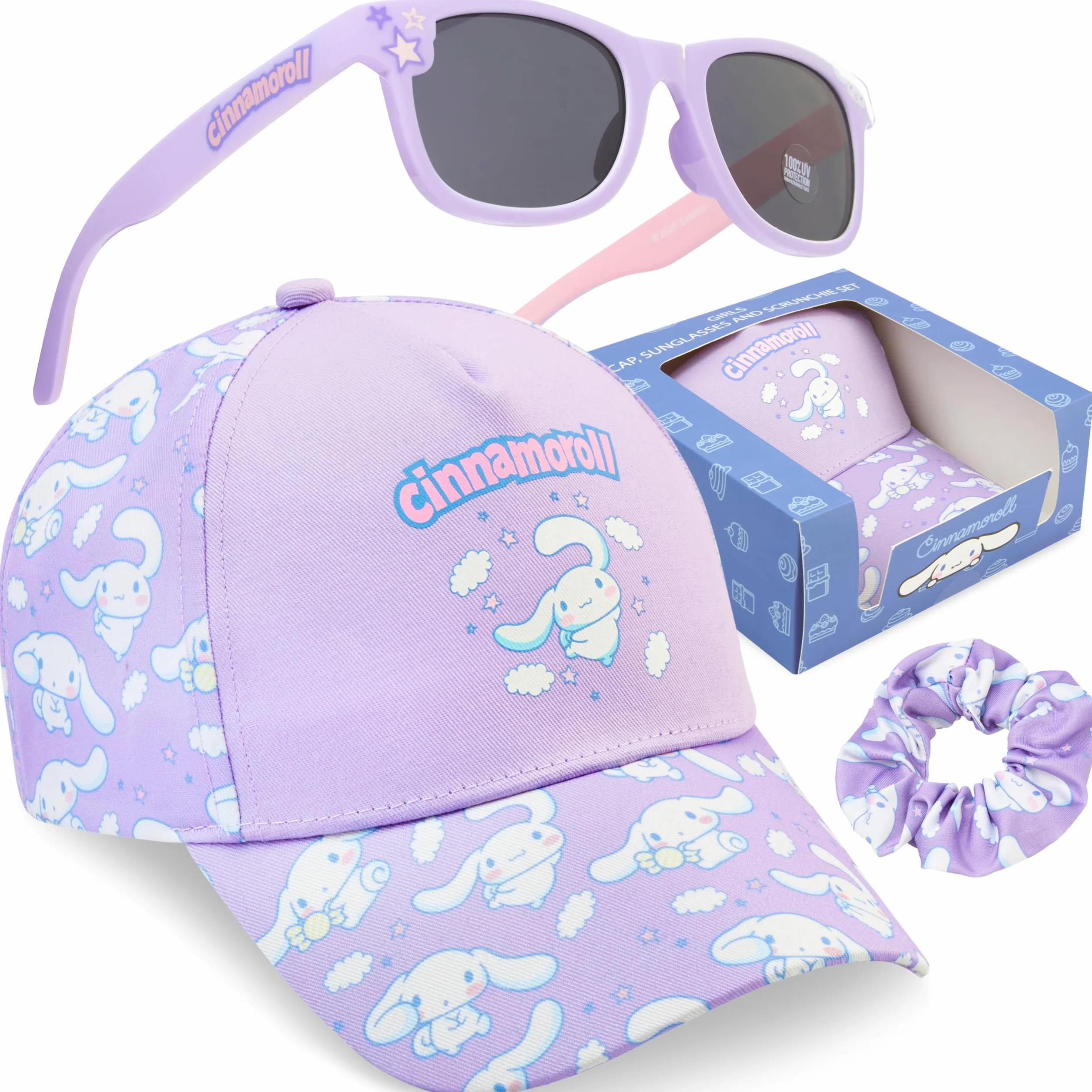 Hello Kitty Barbie Squishmallows Casquette Fille Lunettes de Soleil Chouchou Set Protection UV