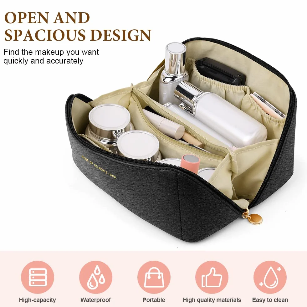 Aucuu Grande Trousse de Maquillage Voyage Étanche Portable en Cuir PU