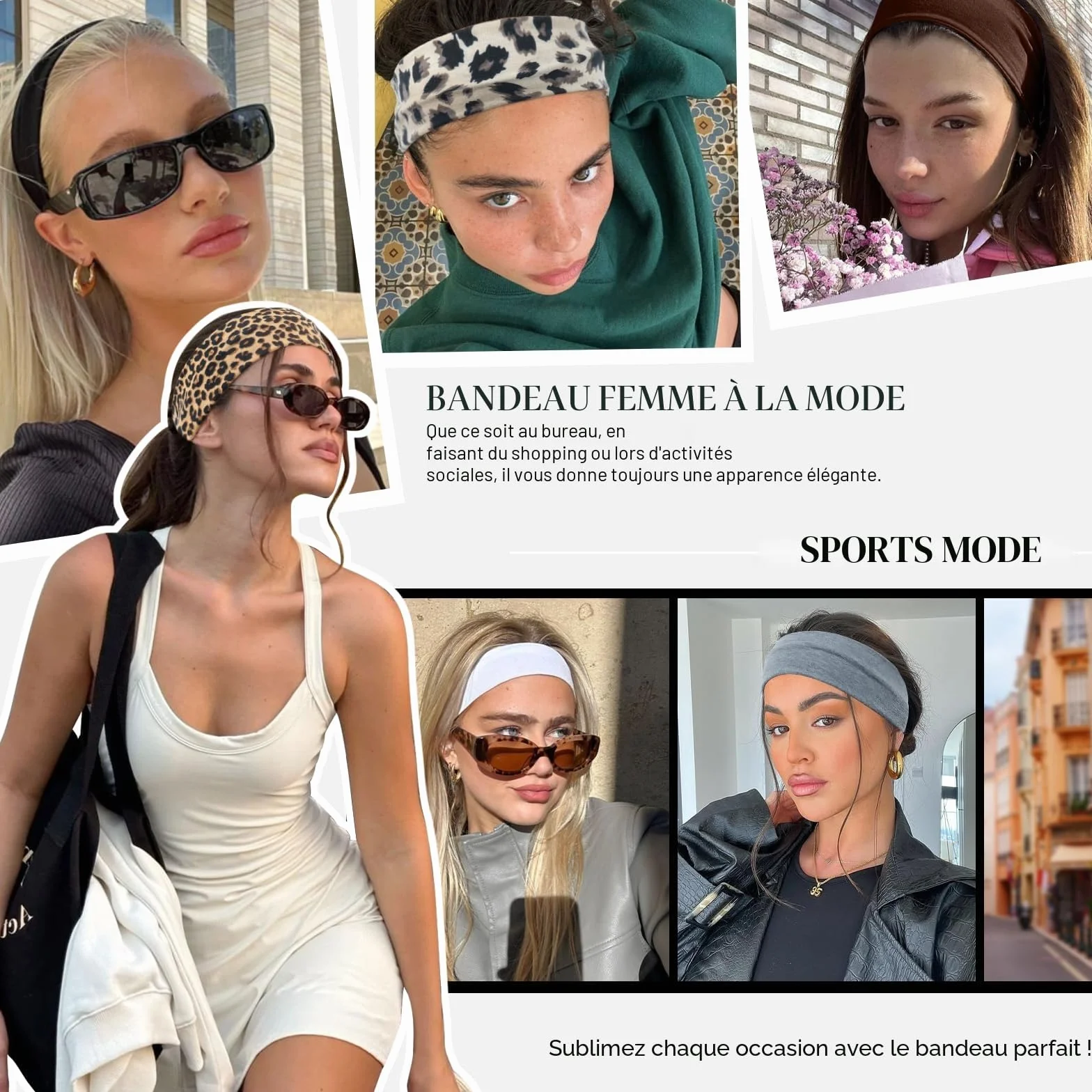 Bandeau Cheveux Femme Homme Antidérapant Headband Running Sport Yoga Élastique Unisexe 8 PCS