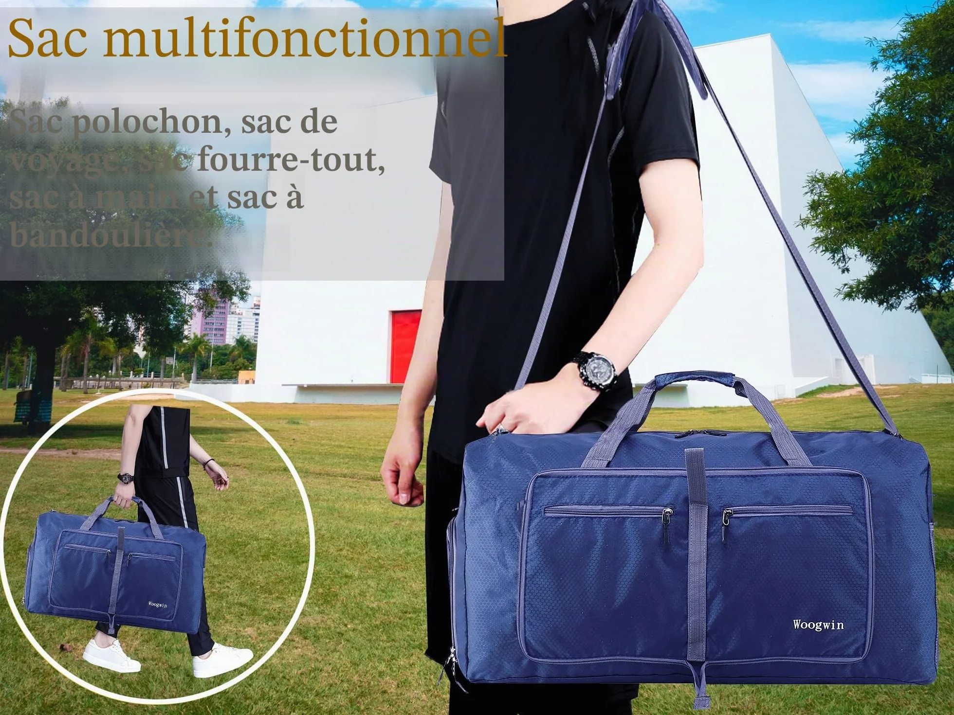 ehsbuy Sac de Voyage 60L Pliable Grand Capacité Homme Femme Compartiment Chaussures Poche étanche