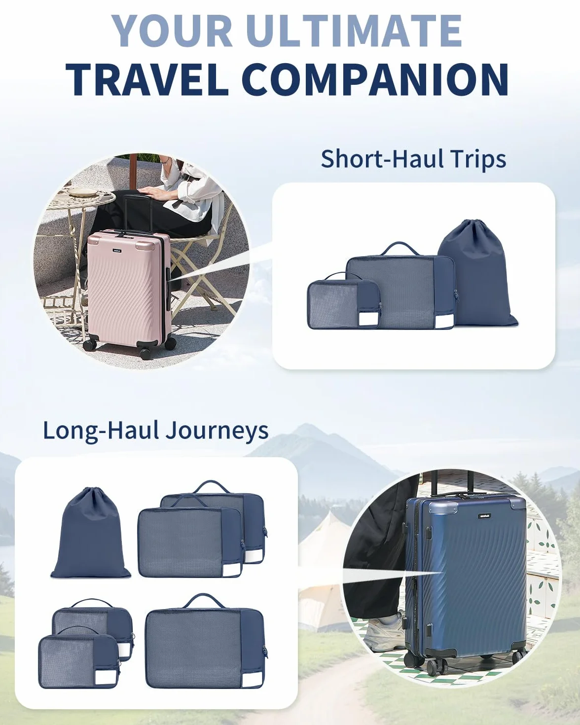 ECOHUB Organisateur Valise Packing Cubes 6 Pièces Sac Rangement avec Étiquette DIY, Bleu