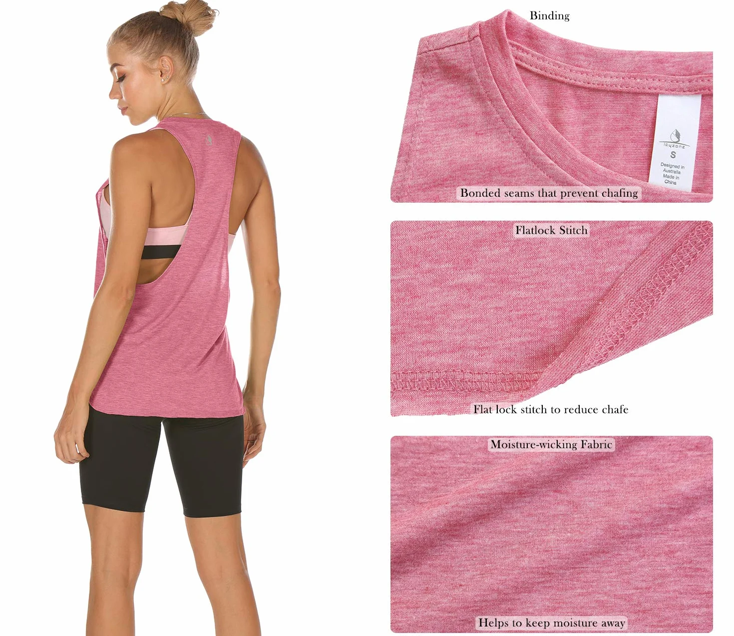 icyzone Femmes Débardeur Sport sans Manches Yoga Tank Tops Paquet de 3