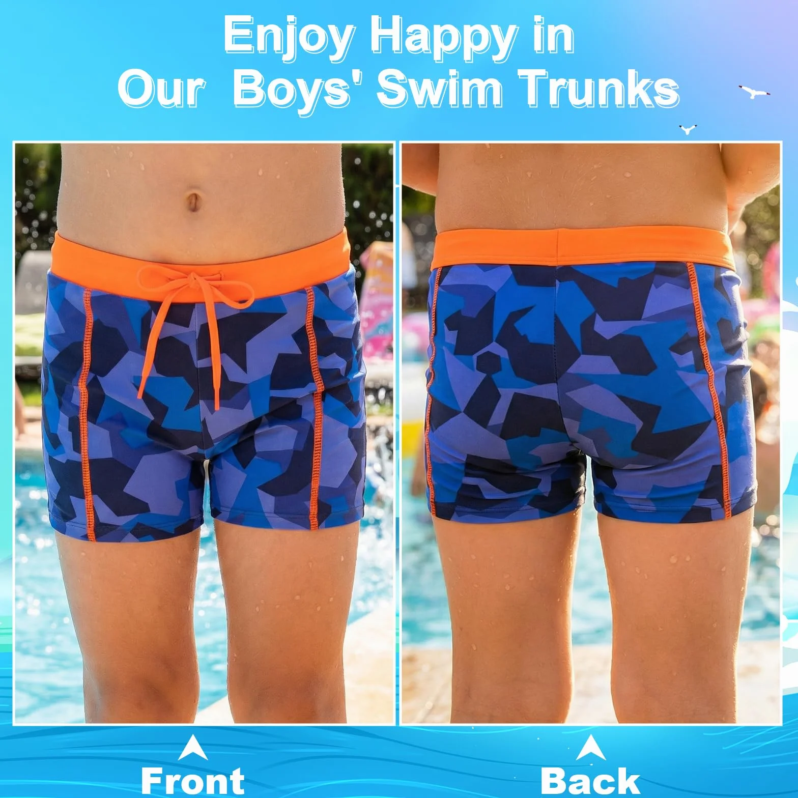 JinBei Maillot de Bain Enfant, Short de Bain Garcon Séchage Rapide Slip de Bain Ceinture Élastique avec Cordon Léger Court Moulant Short Adolescents pour Surf Plage Natation, 7-13 Ans