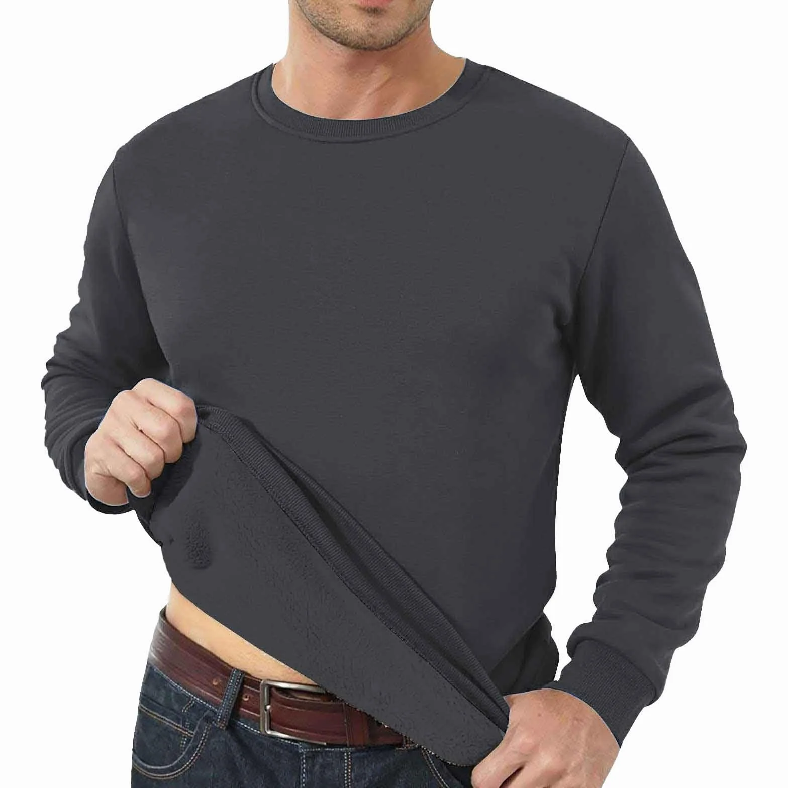 Pull homme col rond d'hiver épais thermique doublé manches longues polaire chaud