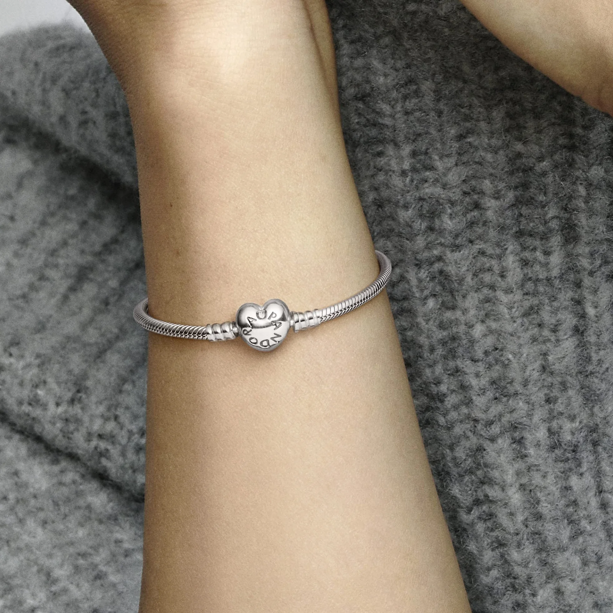 Pandora Icons Bracelet Cœur et maille serpent en argent fermoir cœur