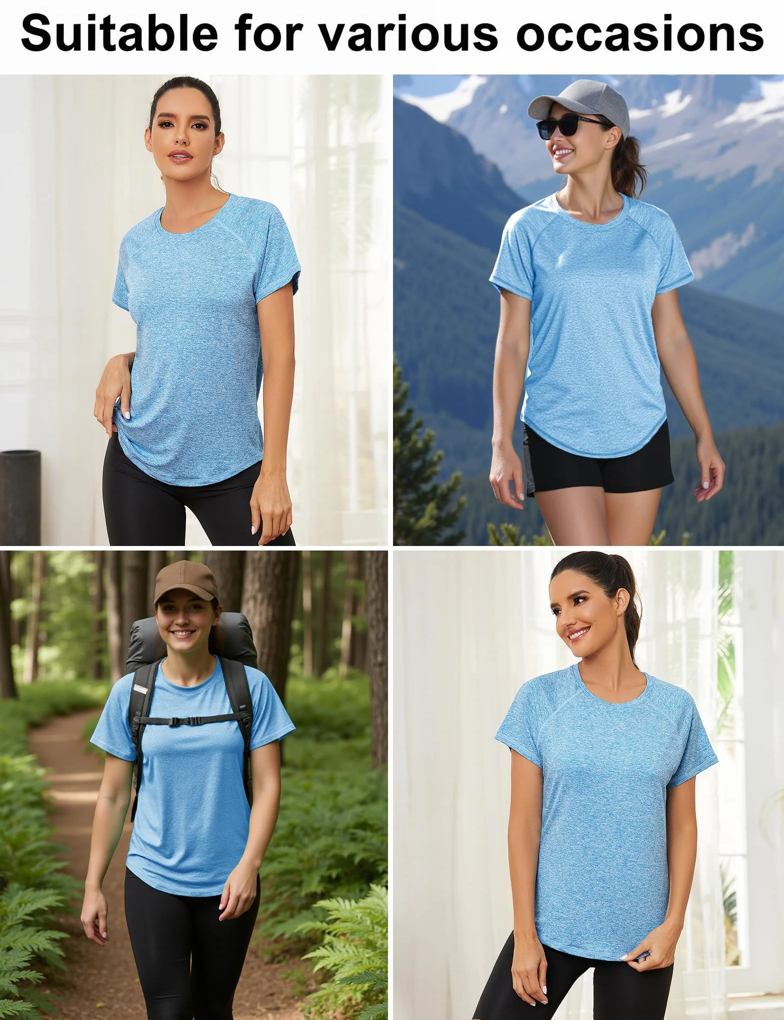 T-Shirt de Sport pour Femme, Haut Dos en Maille, Coupe Ample, Col Rond, Manches Courtes