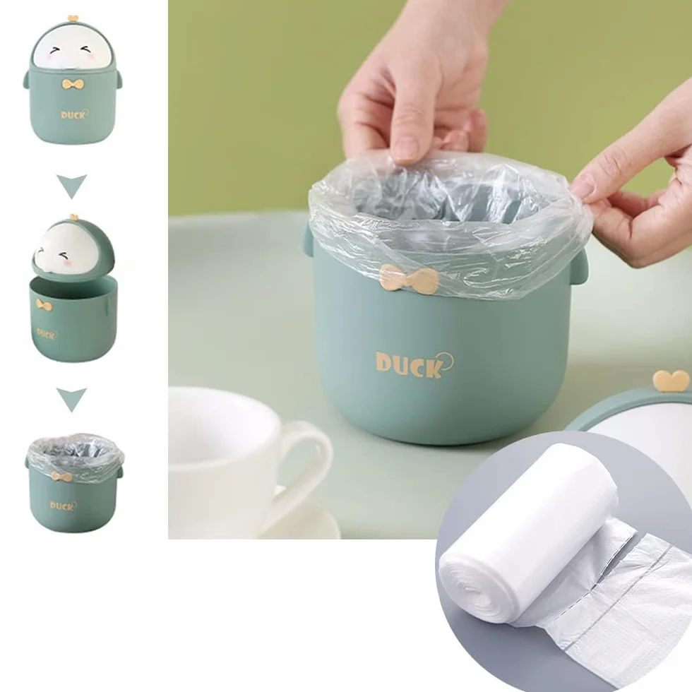 Mini Poubelle De Table Couvercle Corbeille à Papier Kawaii Boîte Rangement Bureau Vert
