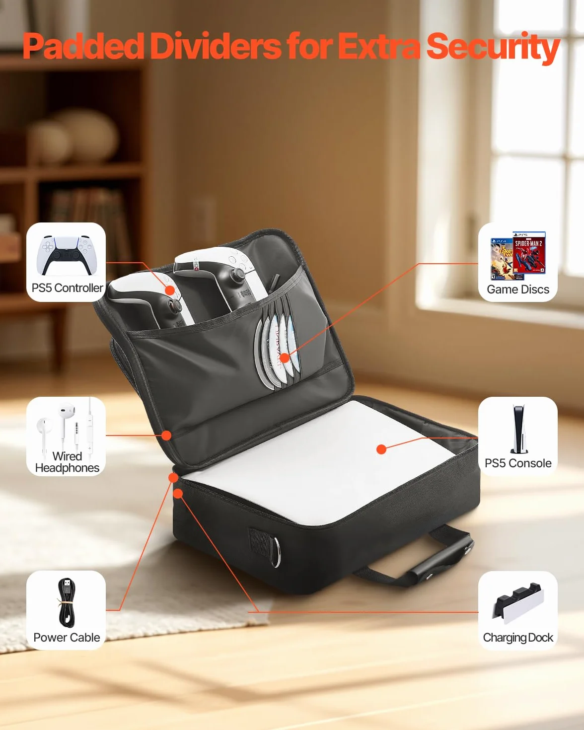 VEVOR Étui de Transport pour PS5, Sac de Voyage PlayStation 5 avec Doublure Douce, Housse Protection Portable