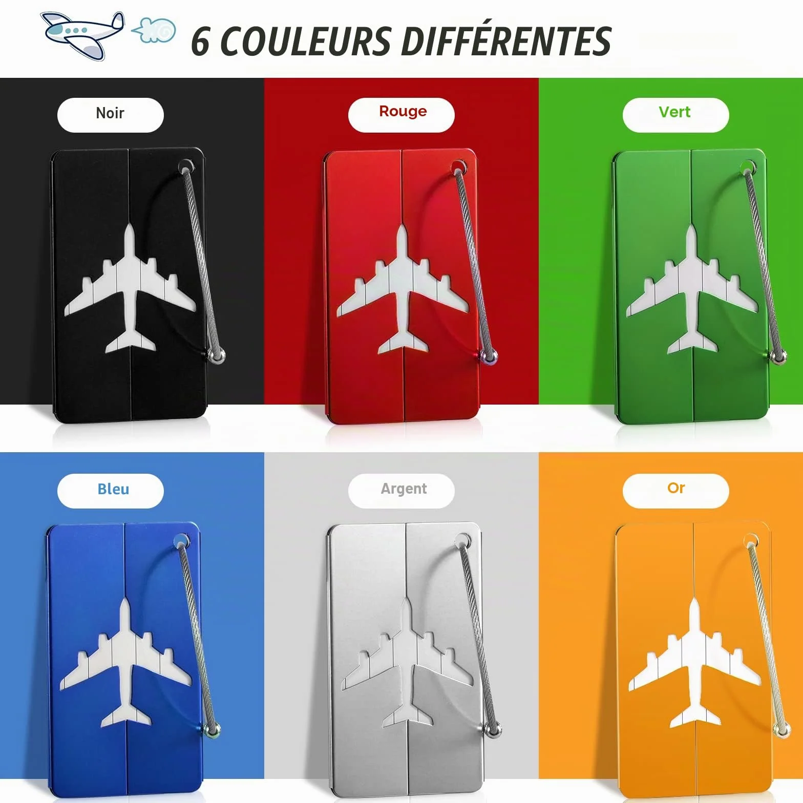 Yizhet Étiquette Bagage 6 Pièce en Alliage d'Aluminium avec Cordes en Acier Inoxydable et Carte PVC étanche