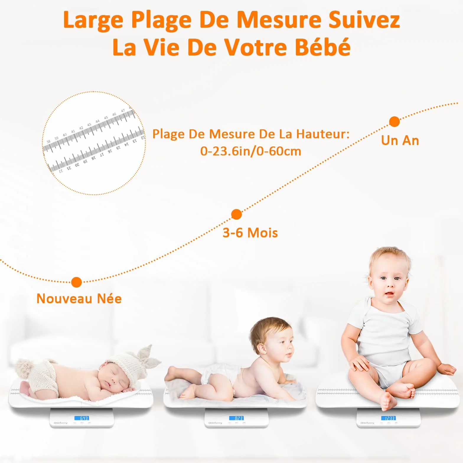 Pèse-Bébé numérique multifonctionnel avec plateau amovible, tare et maintien, 100kg