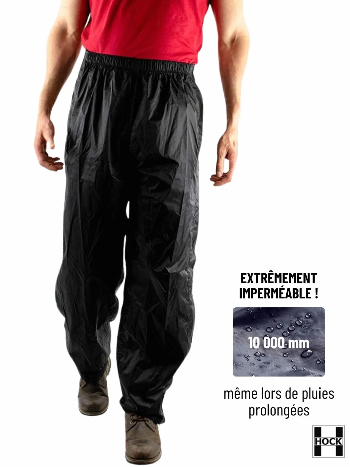 HOCK Pantalon de Pluie Unisexe avec Fermeture éclair à 2 Voies, Respirant, Étanche 10 000 mm pour Homme et Femme