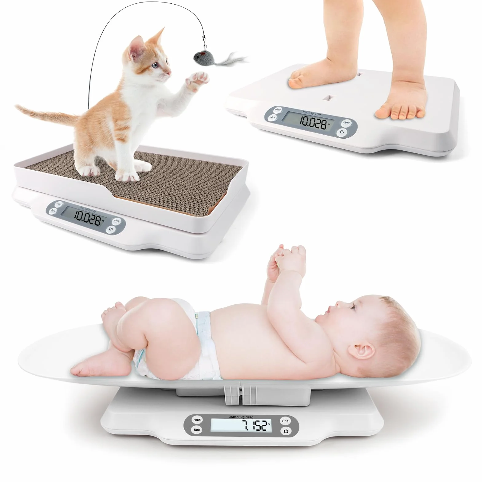 Balance numérique bébé animal de compagnie 2 plateaux 30 kg écran LCD 4 modes pesée kg oz lb ml