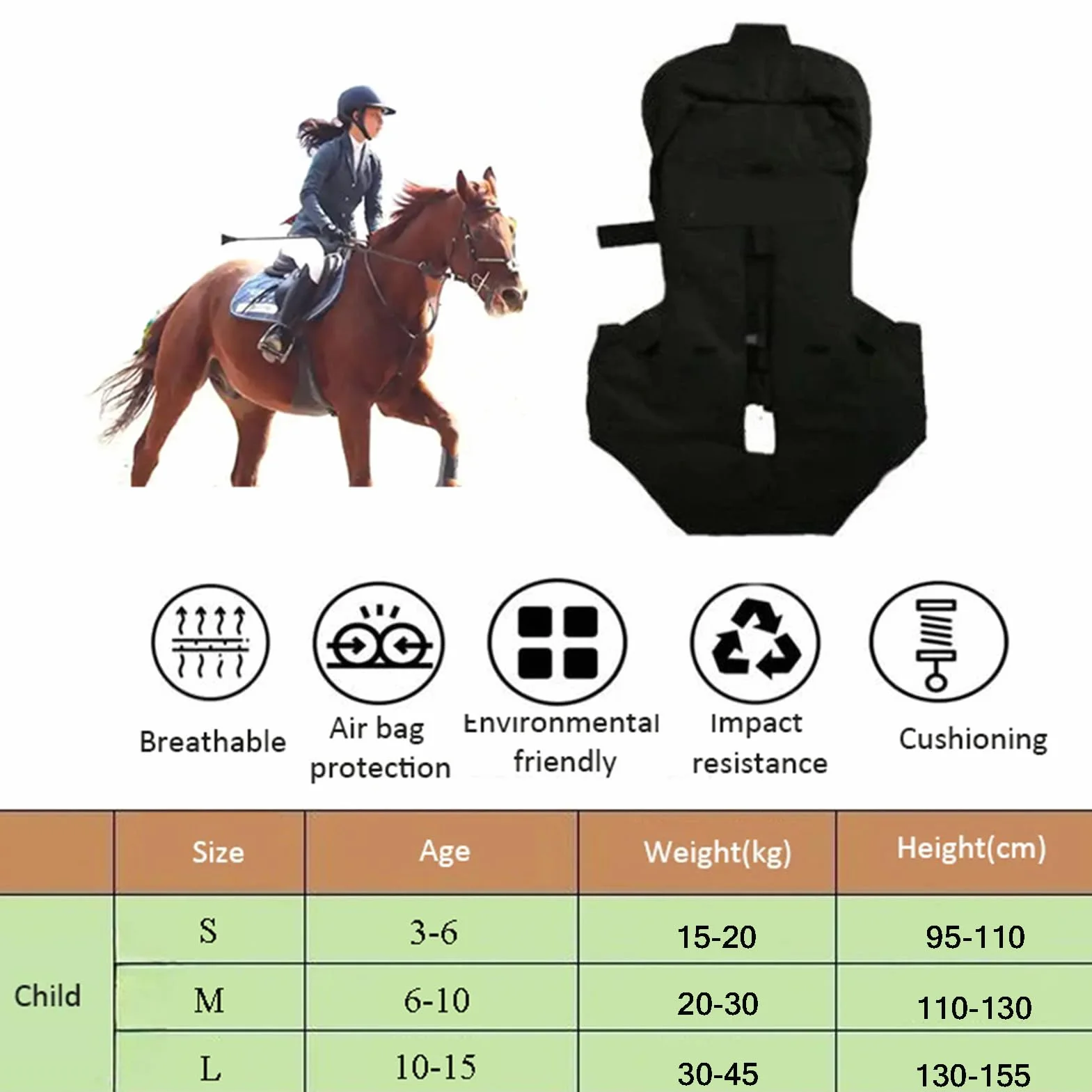 Gilet Airbag Équestre Enfant Protection Réglable Équitation 4 Saisons