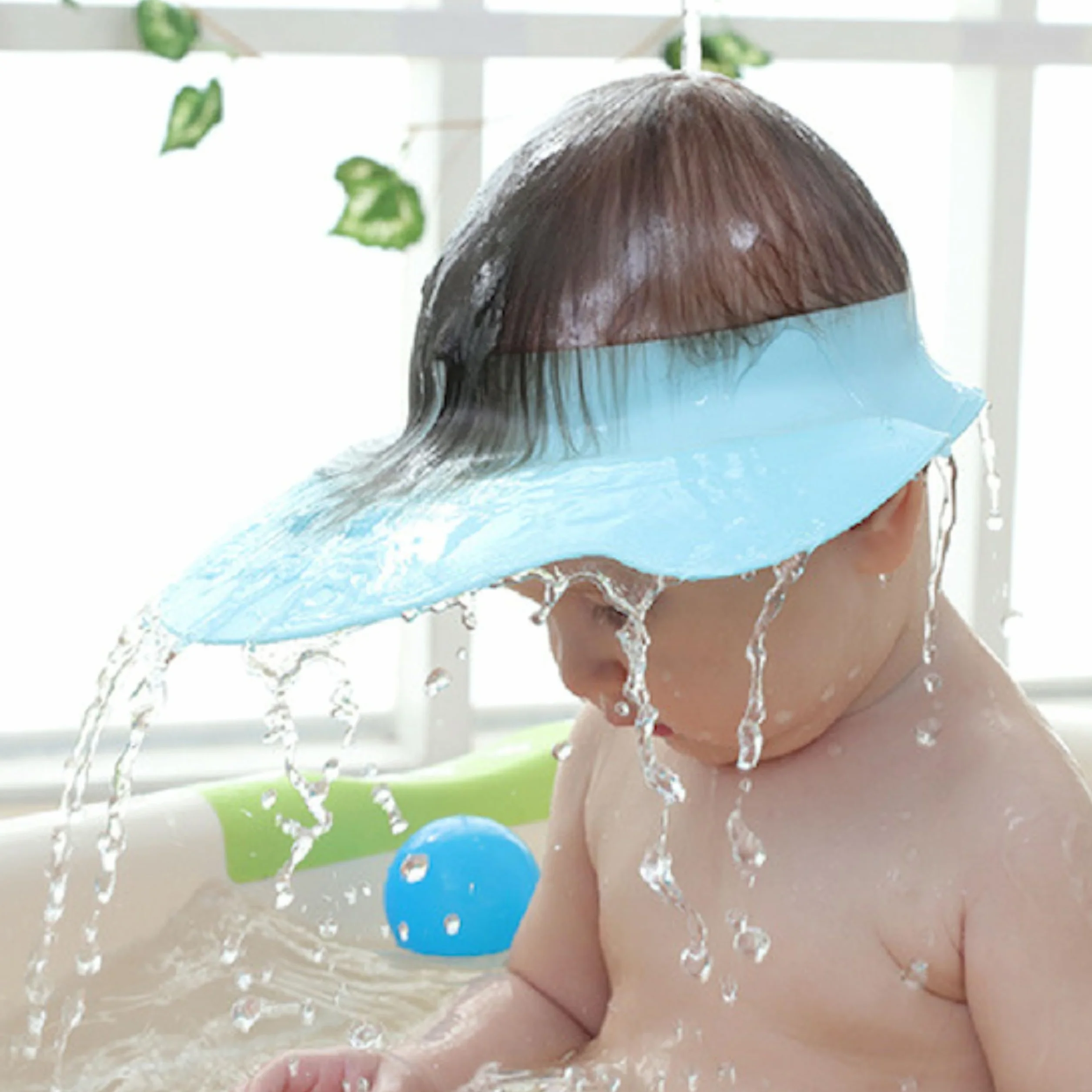 Casquette de bain bébé silicone rose protection yeux oreilles enfants 0-9 ans
