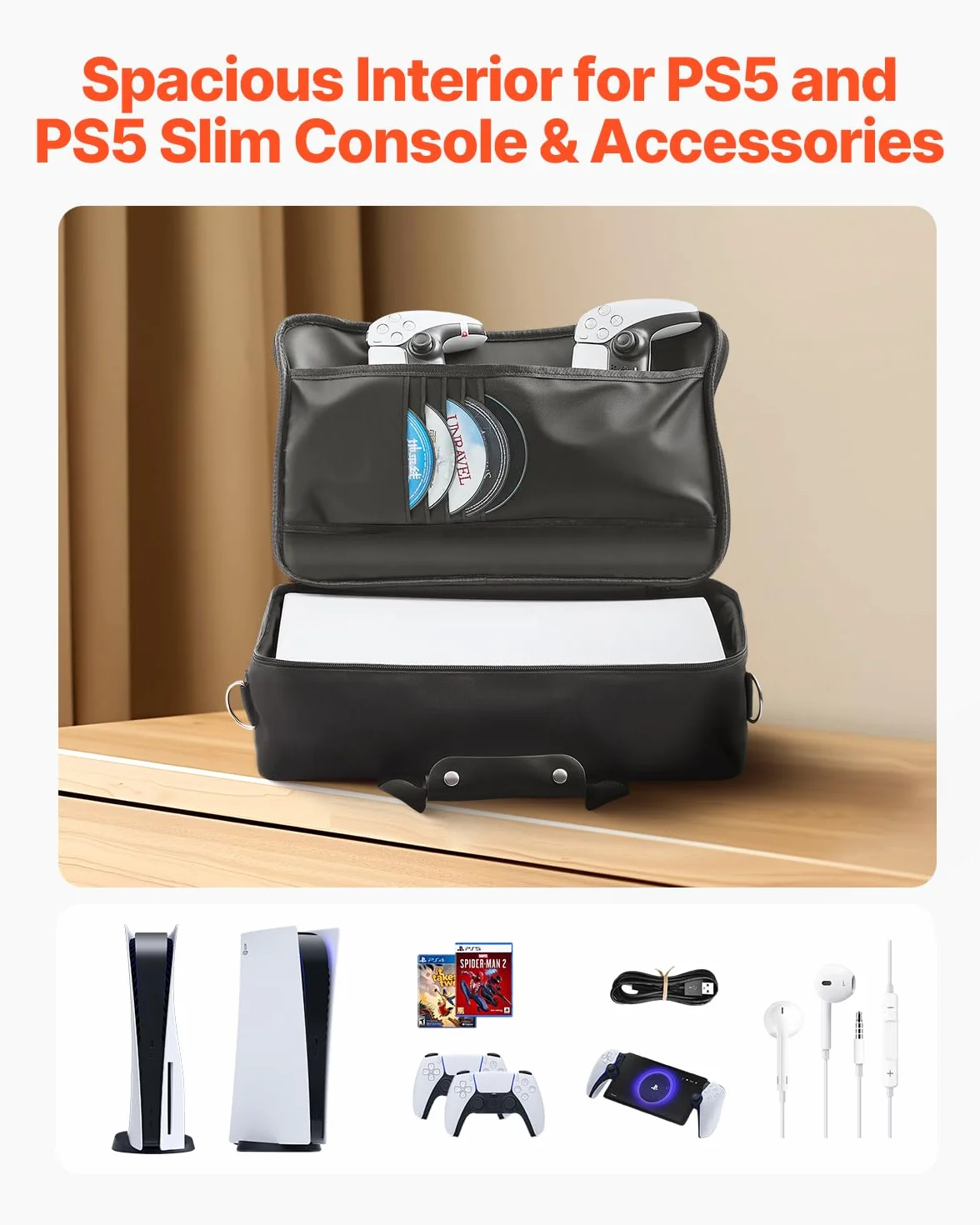 VEVOR Étui de Transport pour PS5, Sac de Voyage PlayStation 5 avec Doublure Douce, Housse Protection Portable