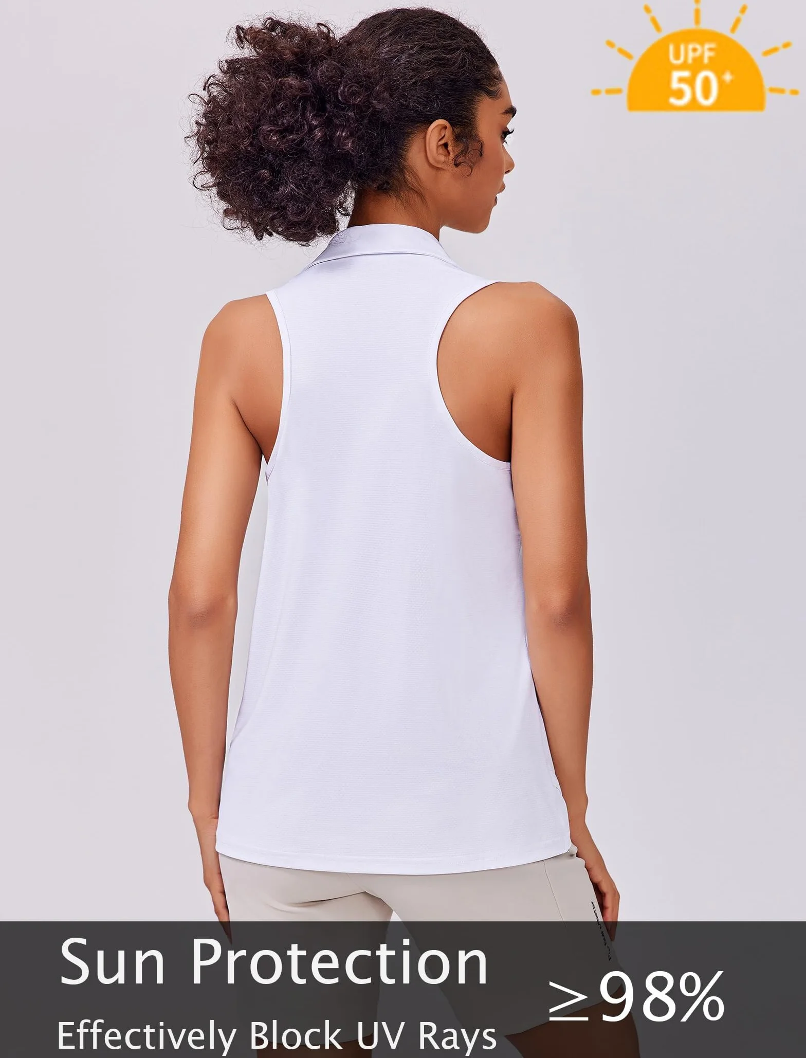 PINSPARK Polo De Sport Femme sans Manches UPF 50+ UV Respirant Col en V Séchage Rapide