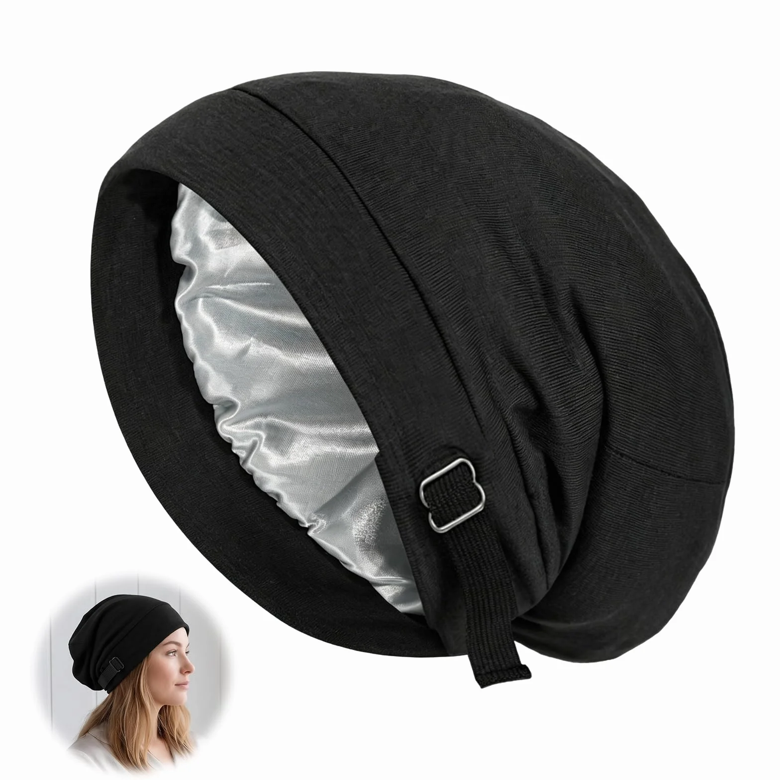 Bonnet Satin Cheveux Nuit Unisexe 100% Pure Soie de Mûrier Réglable