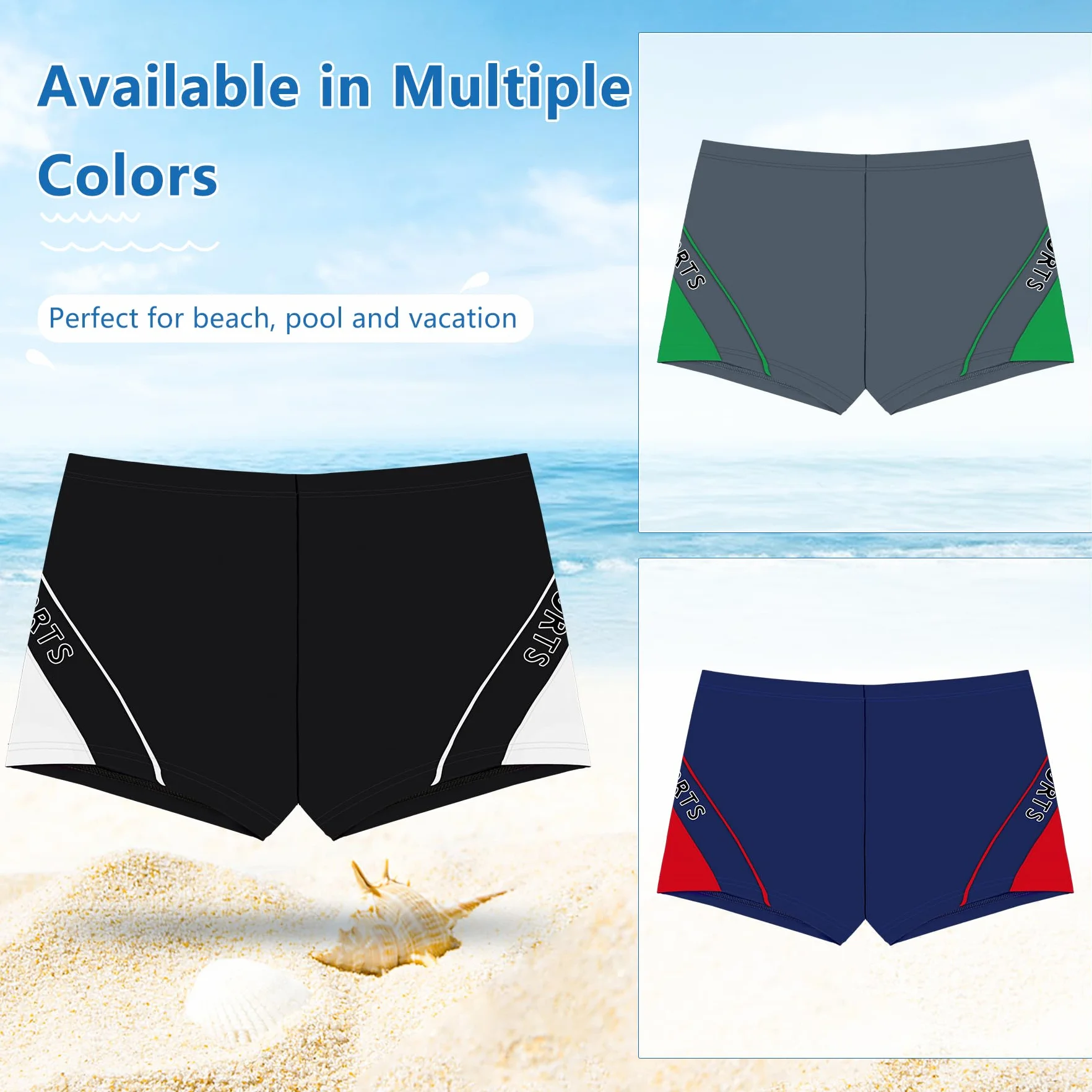 Shorts de Bain Sport pour Garçons en Tissu Léger avec Taille Élastique et Cordon de Serrage