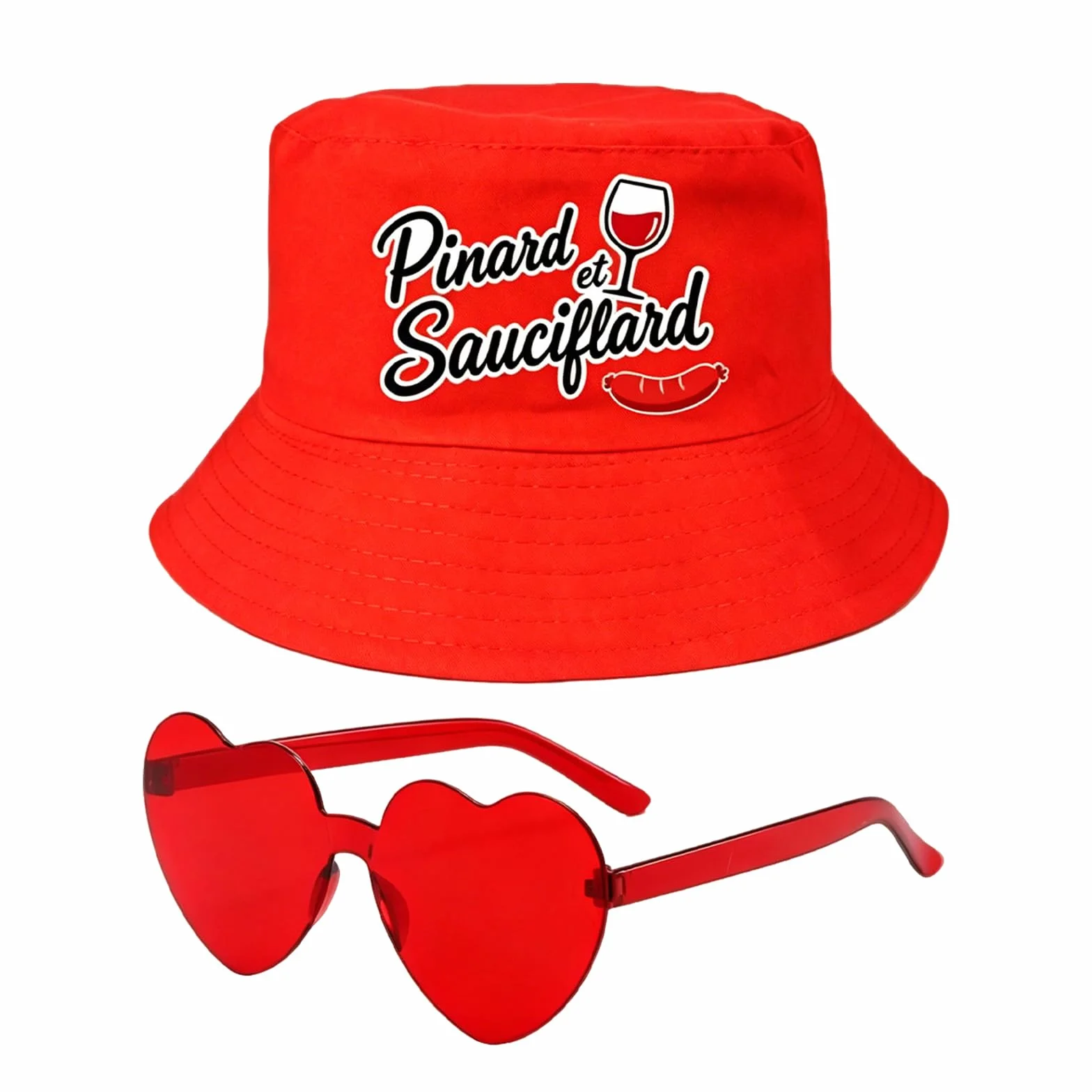 Bob Homme en Set 2 Pièces Rouge Humour Toujours, Lunettes Coeur Rouges, Chapeau de Fête Ajustable