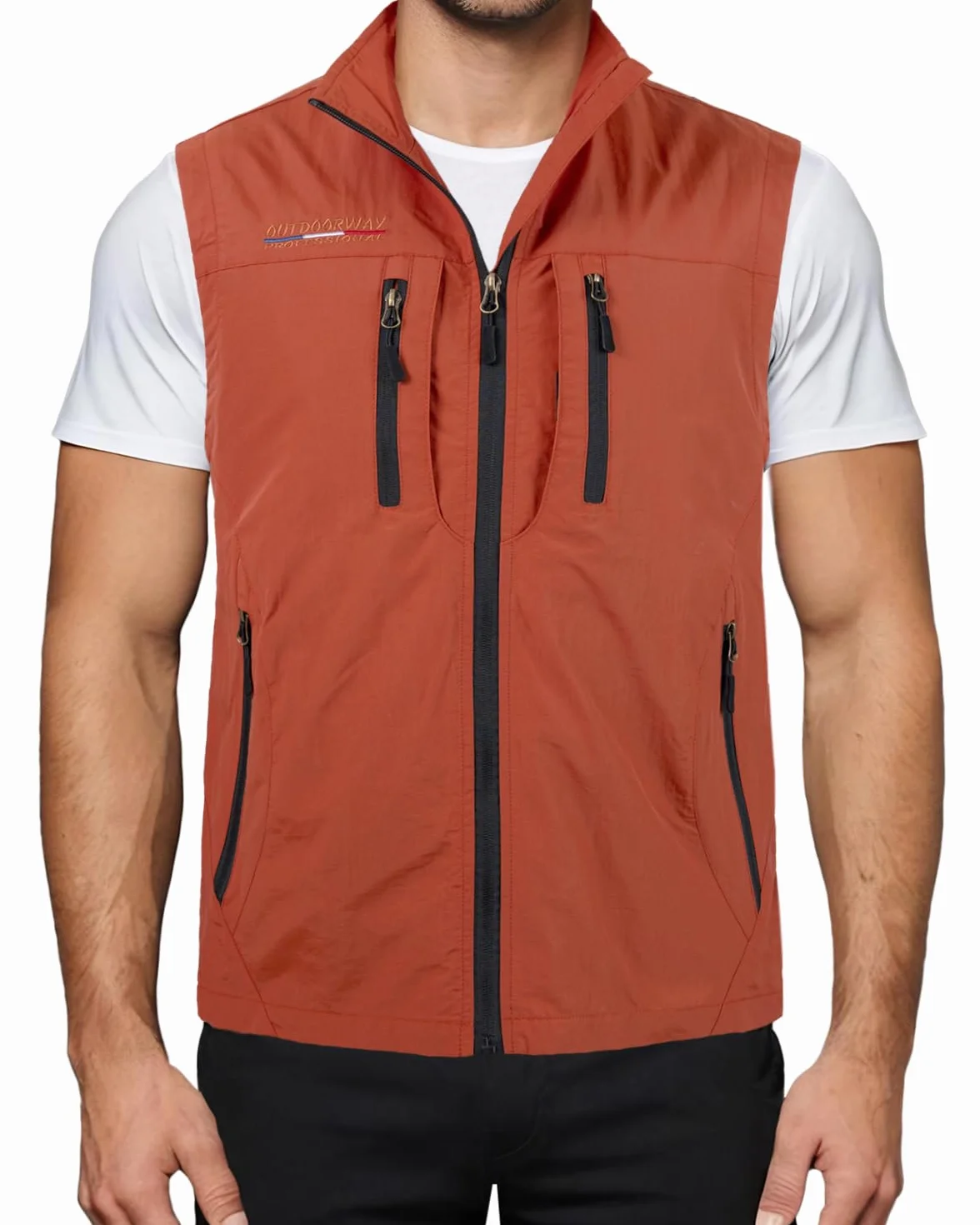 Gilet de Pêche Homme Sans Manches Collier à Pied Multipoches Léger pour Photographie Plein Air Randonnée
