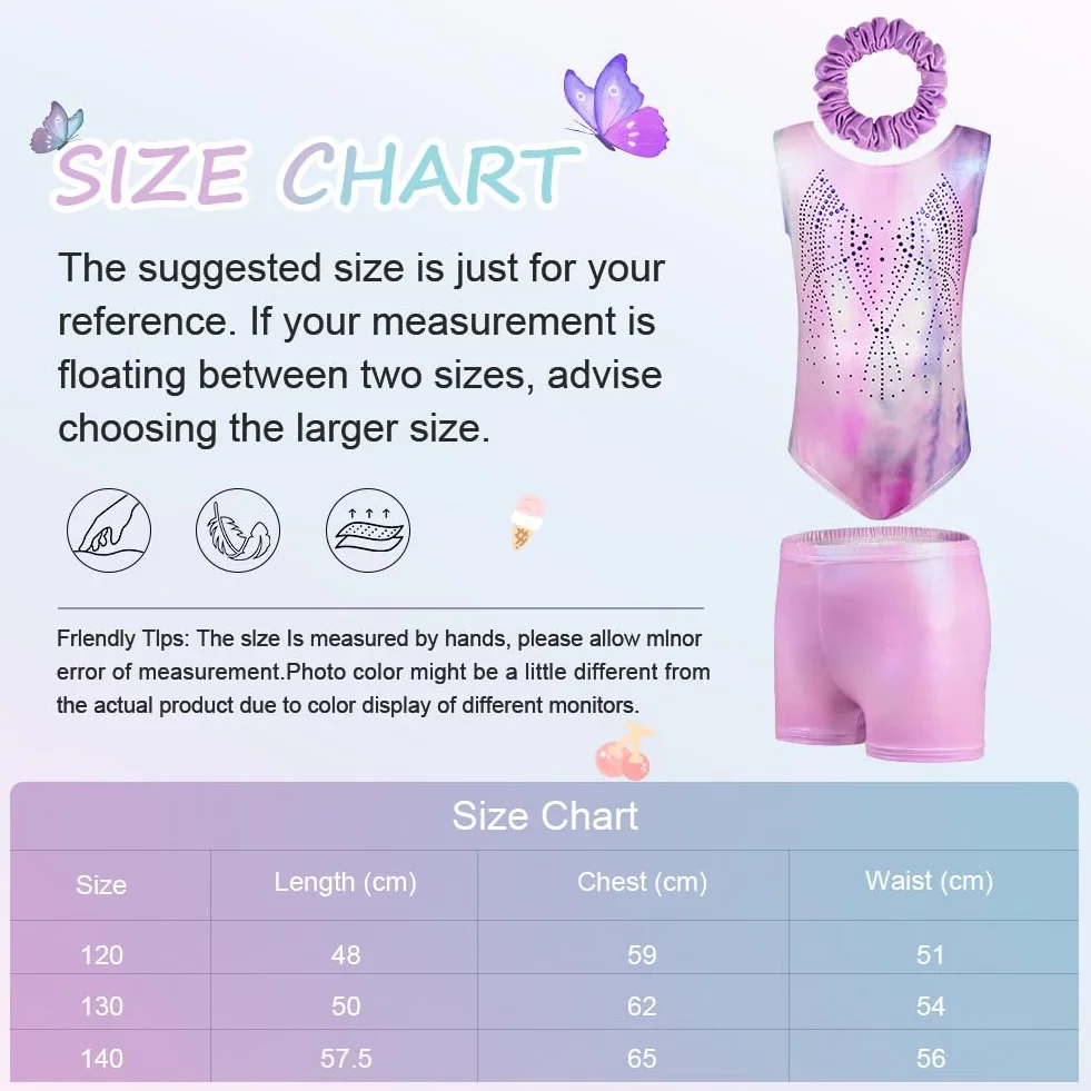 AOOWU Ensemble Gymnastique 3PCS Justaucorps Enfant Brillant Dégradé avec Short Bandeau Costume Patinage Artistique Danse Ballet Fille 5-8 Ans