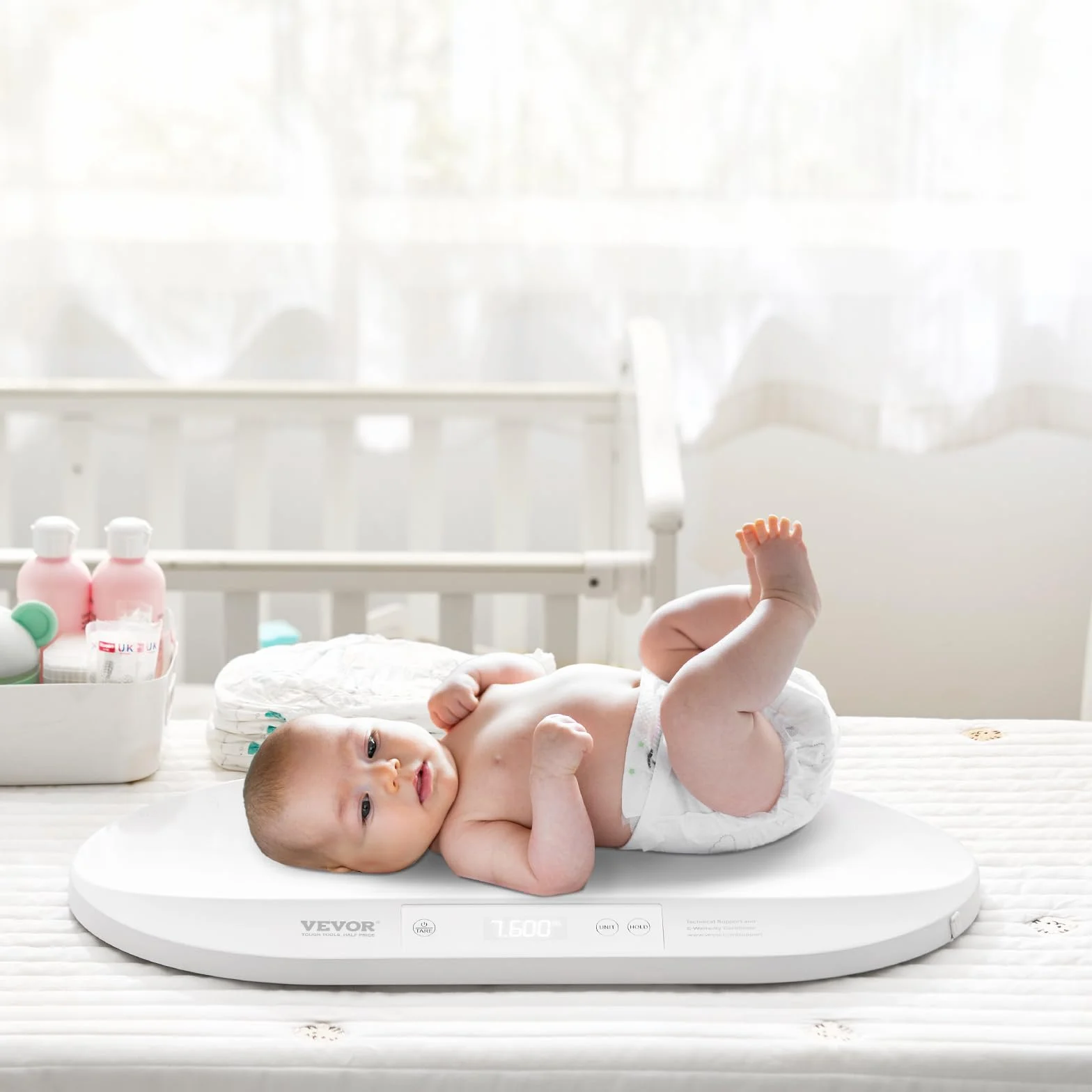VEVOR Pèse-bébé Numérique Bluetooth, Ruban à Mesure Intégré, Fonction Maintien et Tare, 40 kg, 5 Unités