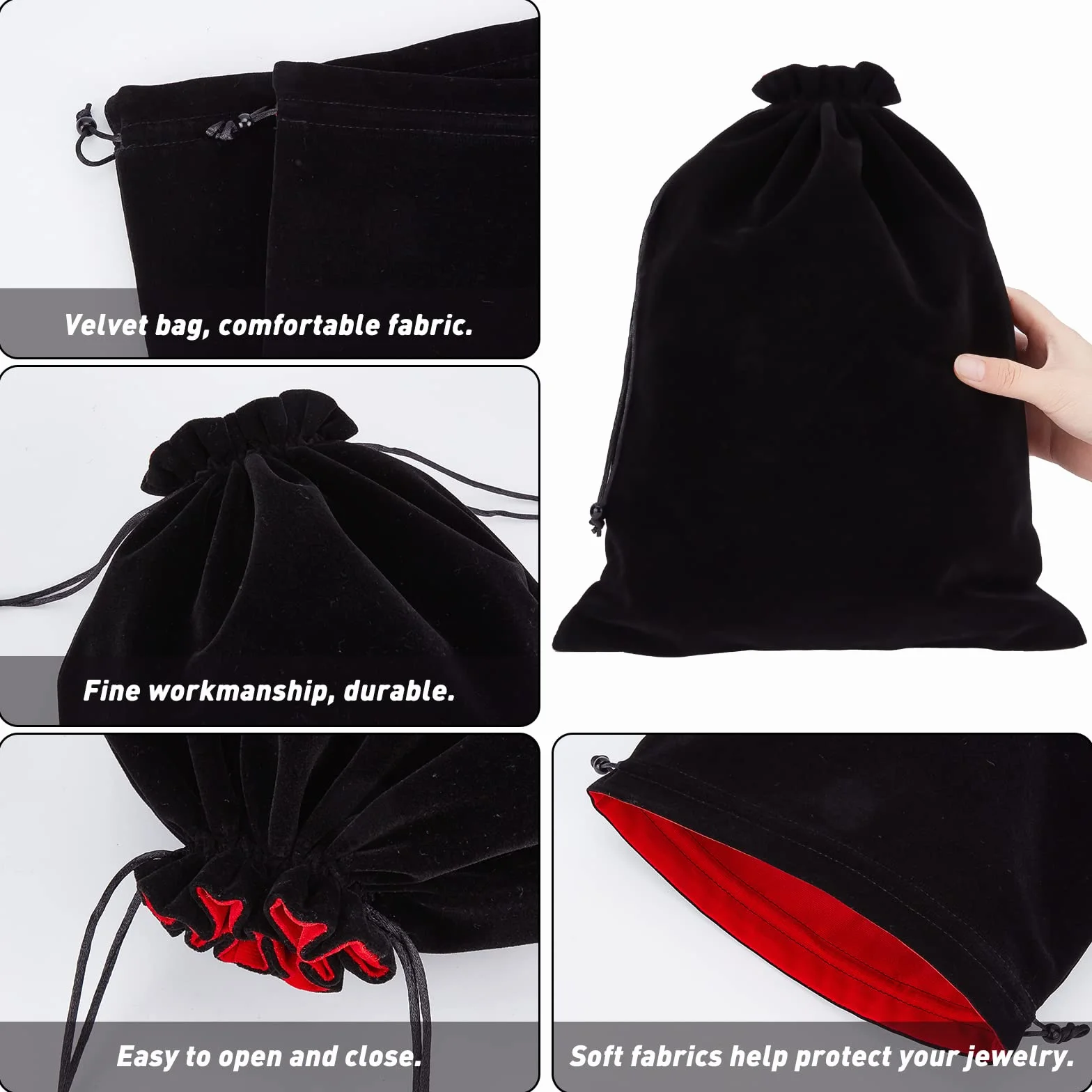 Nbeads 2 Pcs Grandes Pochettes à Bijoux Velours Noir 37x28cm Cordon de Serrage Sacs Cadeaux